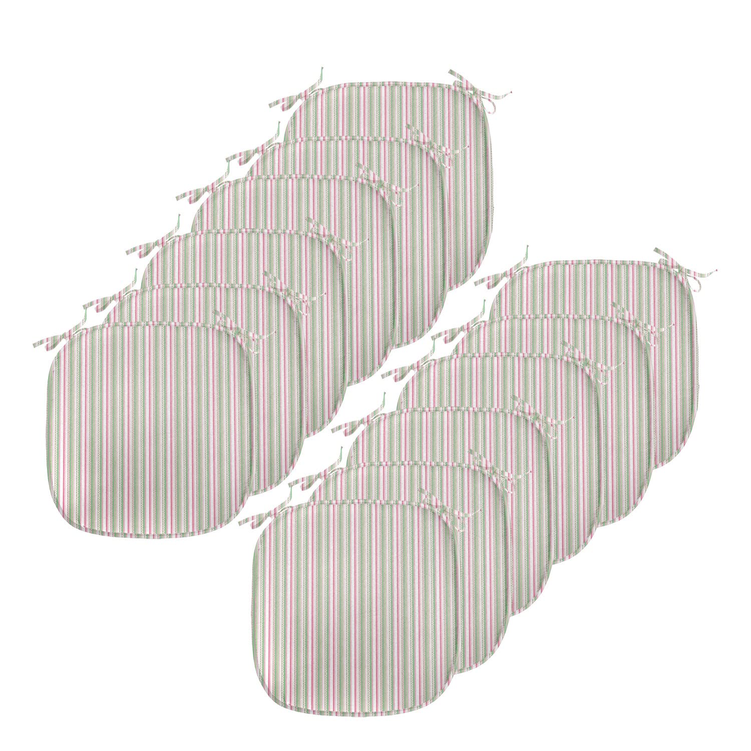 Lunarable Easter Chair Cushions Set of 12 - Colorful Striped Zig Zag Design in Earth Tones, Non-Slip Seat Pads for Kitchen & Patio (16x16 Inches, Fern Green & Pale Pink) - Perfect for Holiday Decor, Dining Chairs, and Outdoor Furniture