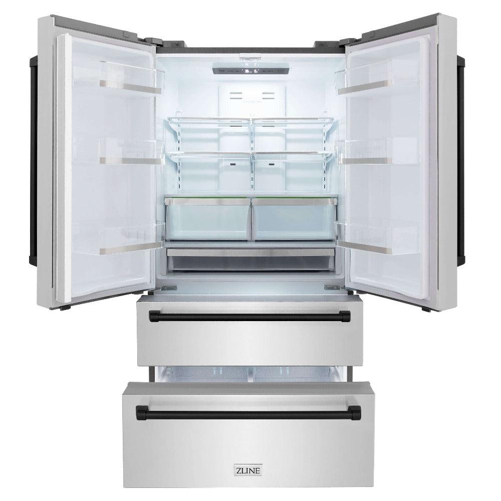 ZLINE Autograph Edition 36 Inch Counter Depth French Door Refrigerator - 22.5 cu.ft Capacity with Ice Maker, Fingerprint Resistant Stainless Steel & Matte Black Handles (RFMZ 36 MB) - Perfect for Modern Kitchens, Open Concept Homes and Gourmet Cooking Spaces