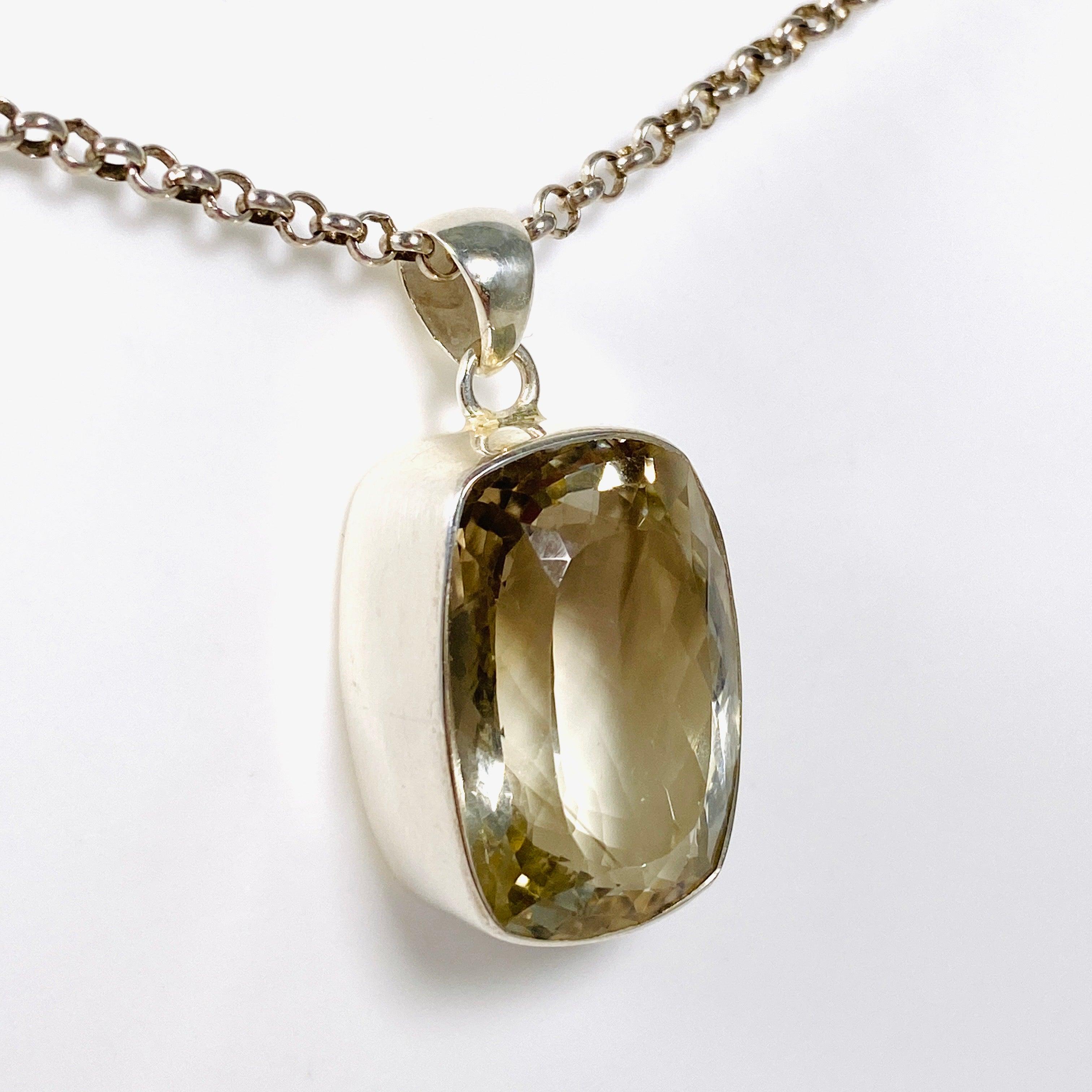 Smokey Lemon Quartz Faceted Rectangular Pendant Necklace - KPGJ3860 | Healing Crystal Jewelry for Meditation & Spiritual Energy