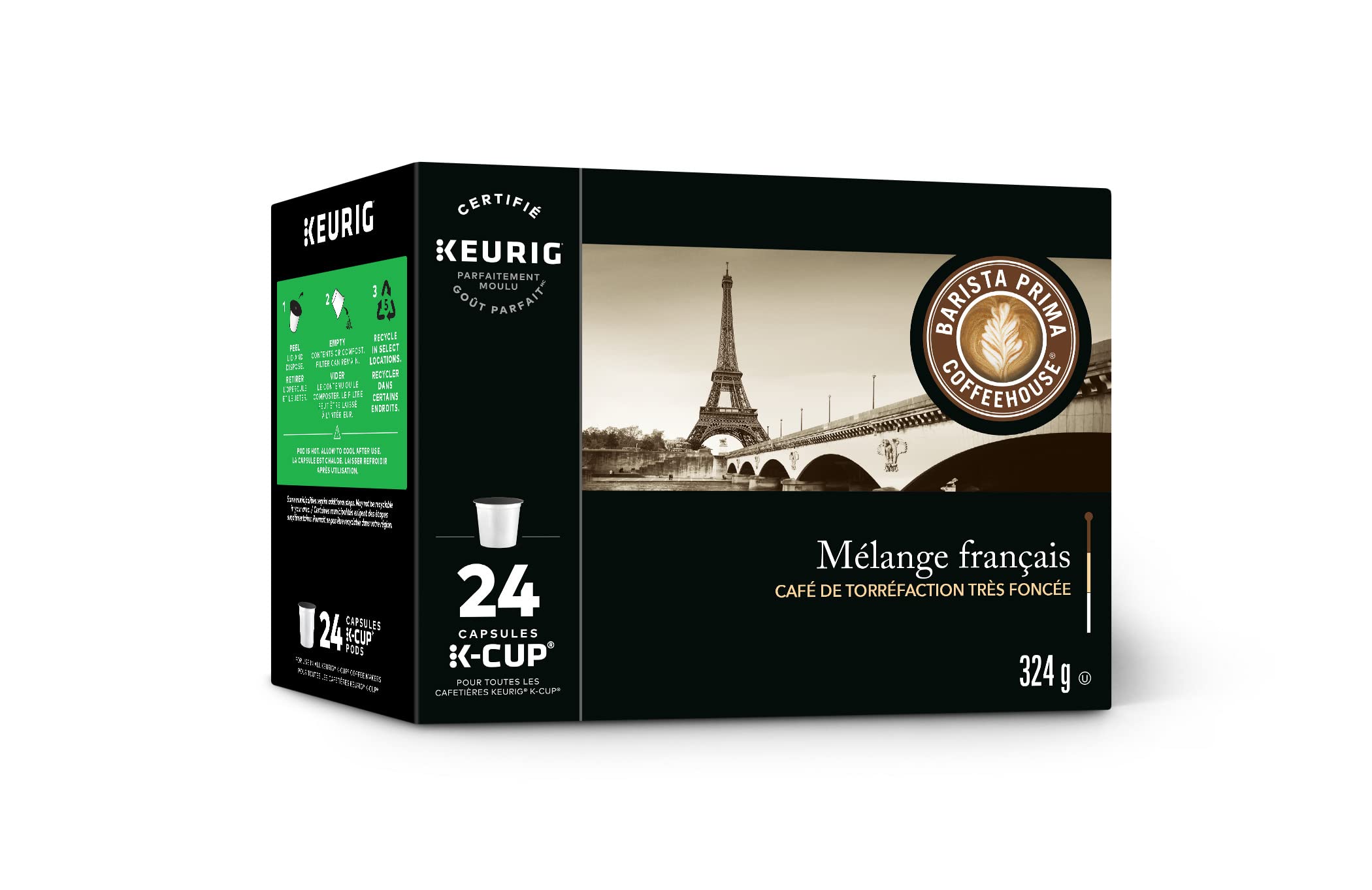 Barista Prima Coffee House French Roast Darkest Roast Coffee K-Cups Pods - 24 Count - Bold & Rich Flavor for Keurig Brewers - Perfect for Morning Energy & Office Coffee Breaks
