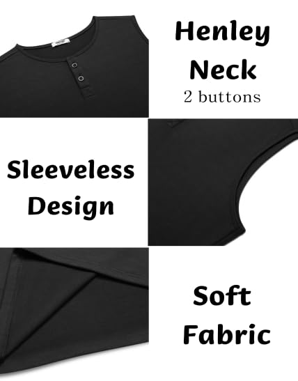 COOFANDY Men's Sleeveless Muscle Fit Henley Tank Top - Breathable Summer Casual Shirt for Gym, Beach & Outdoor Activities