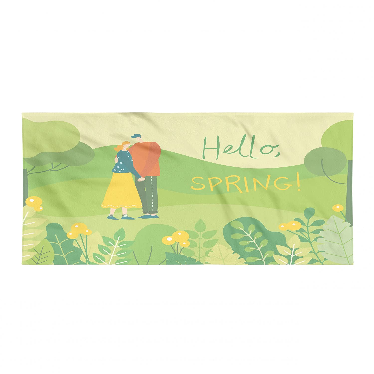 Ambesonne Hello Spring Quick Dry Lightweight Camping Towel - Romantic Couple Hugging in Meadow Flowers Design, Ultra Compact Microfiber for Backpacking, Hiking, Beach & Outdoor Adventures - Multicolor