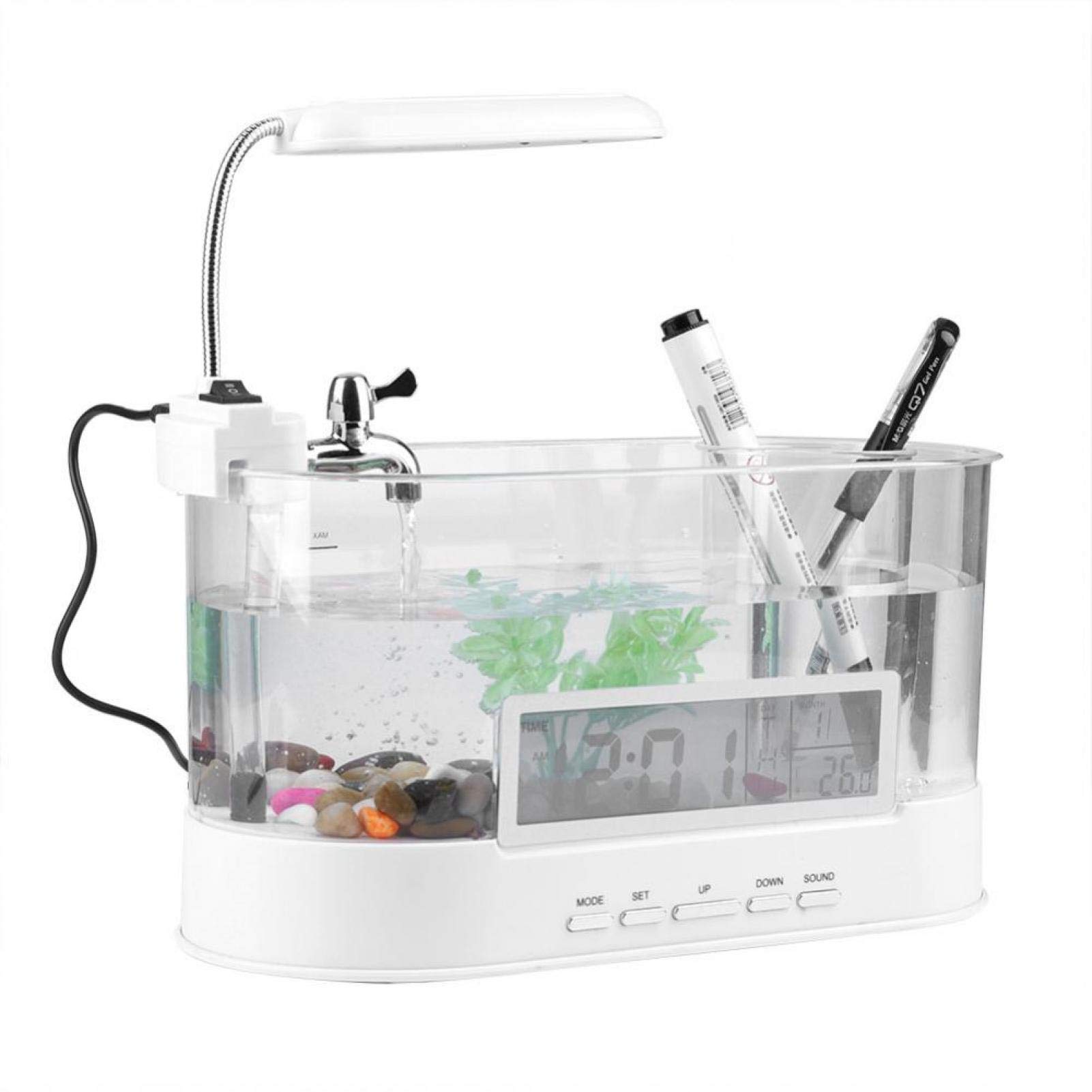 Tgoon Mini Fish Tank Aquarium - Electronic Desktop Aquarium Starter Kit with LED Light | Perfect Gift for Kids, Office Decor & Home Decoration (White) | Ideal for Small Spaces, Bedrooms & Work Desks