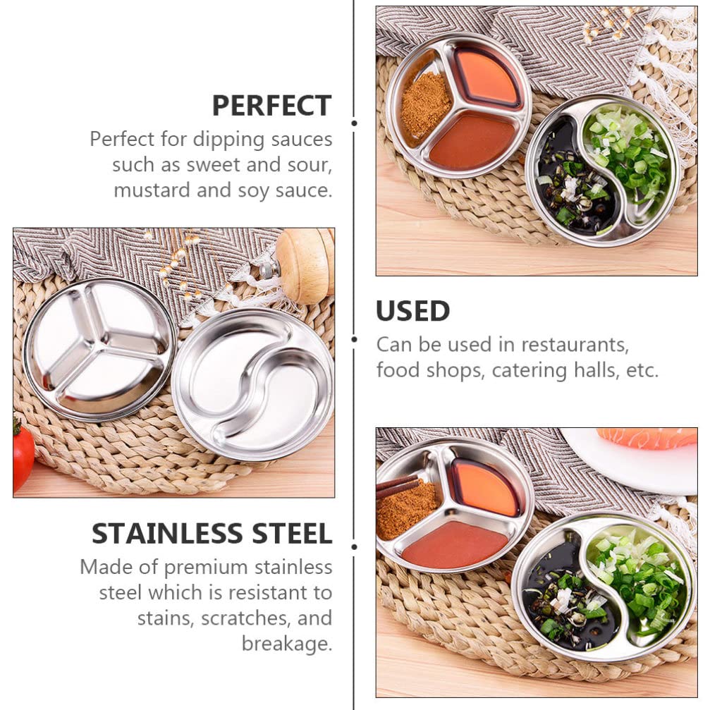 4-Piece Stainless Steel Divided Dipping Sauce Dishes Set - Small Round Soy Sauce & Seasoning Dishes for Sushi, Dumplings, Appetizers & Snacks | Perfect for Asian Cuisine, Parties & Home Dining