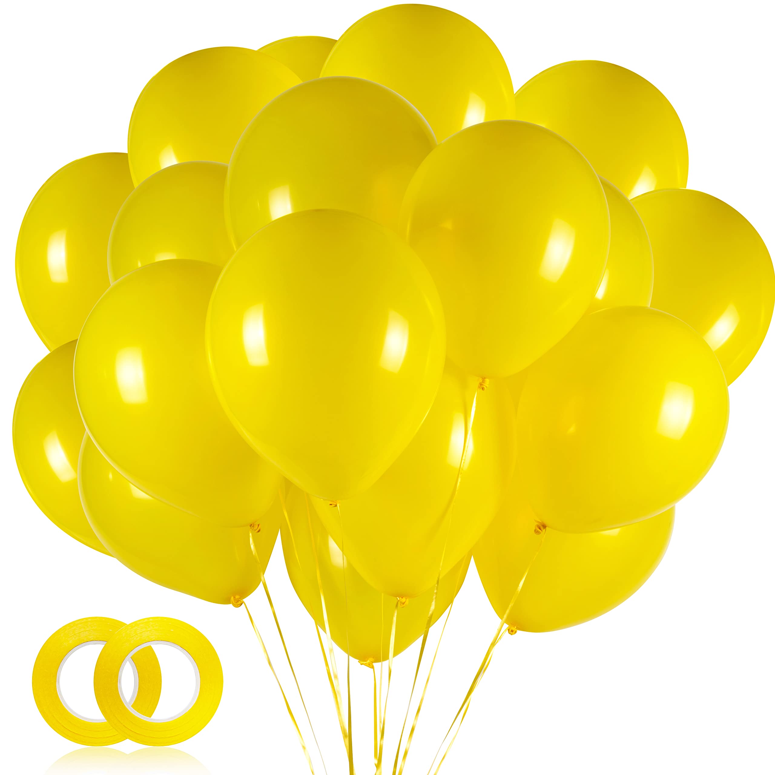 100 Pack 12 Inch Yellow Latex Balloons - Premium Helium Quality for Party Decorations | Birthday, Baby Shower, Wedding, Halloween & Christmas Celebrations (Includes Yellow Ribbons) - Perfect for Indoor & Outdoor Events, Balloon Arches & Party Backdrops