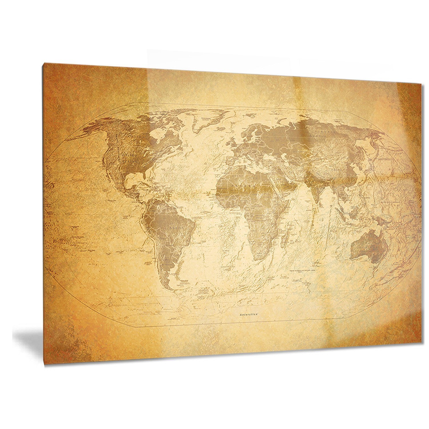Designart Vintage Classic Map Metal Wall Art - 40x30 Inches - Contemporary Home Decor for Living Room, Bedroom & Office - MT6718