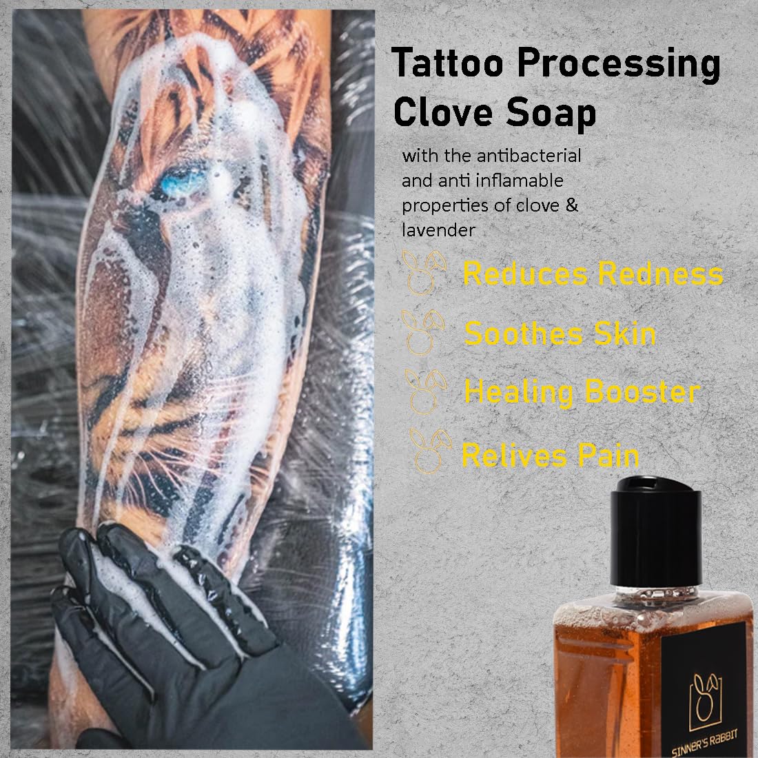 Sinner's Rabbit Tattoo Soap - 100ml Clove Soap for Tattoo & Piercing Care | Gentle Cleansing, Soothing & Healing | Perfect for Fresh Ink & Body Art Aftercare
