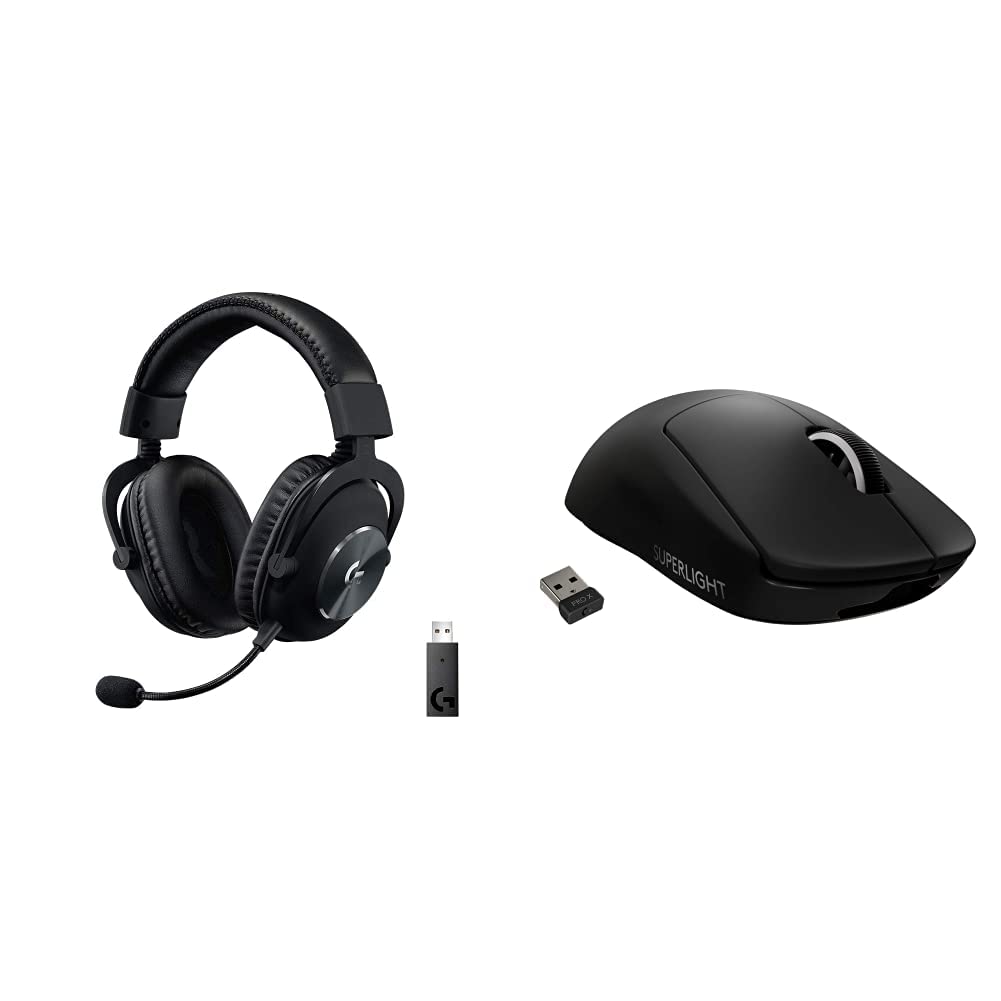 Logitech G PRO X Wireless Lightspeed Gaming Headset & PRO X SUPERLIGHT Wireless Gaming Mouse - Ultra-Lightweight Design, HERO 25K Sensor, 25600 DPI, 5 Programmable Buttons (Black) - Perfect for Competitive Esports, FPS Gaming & Streaming
