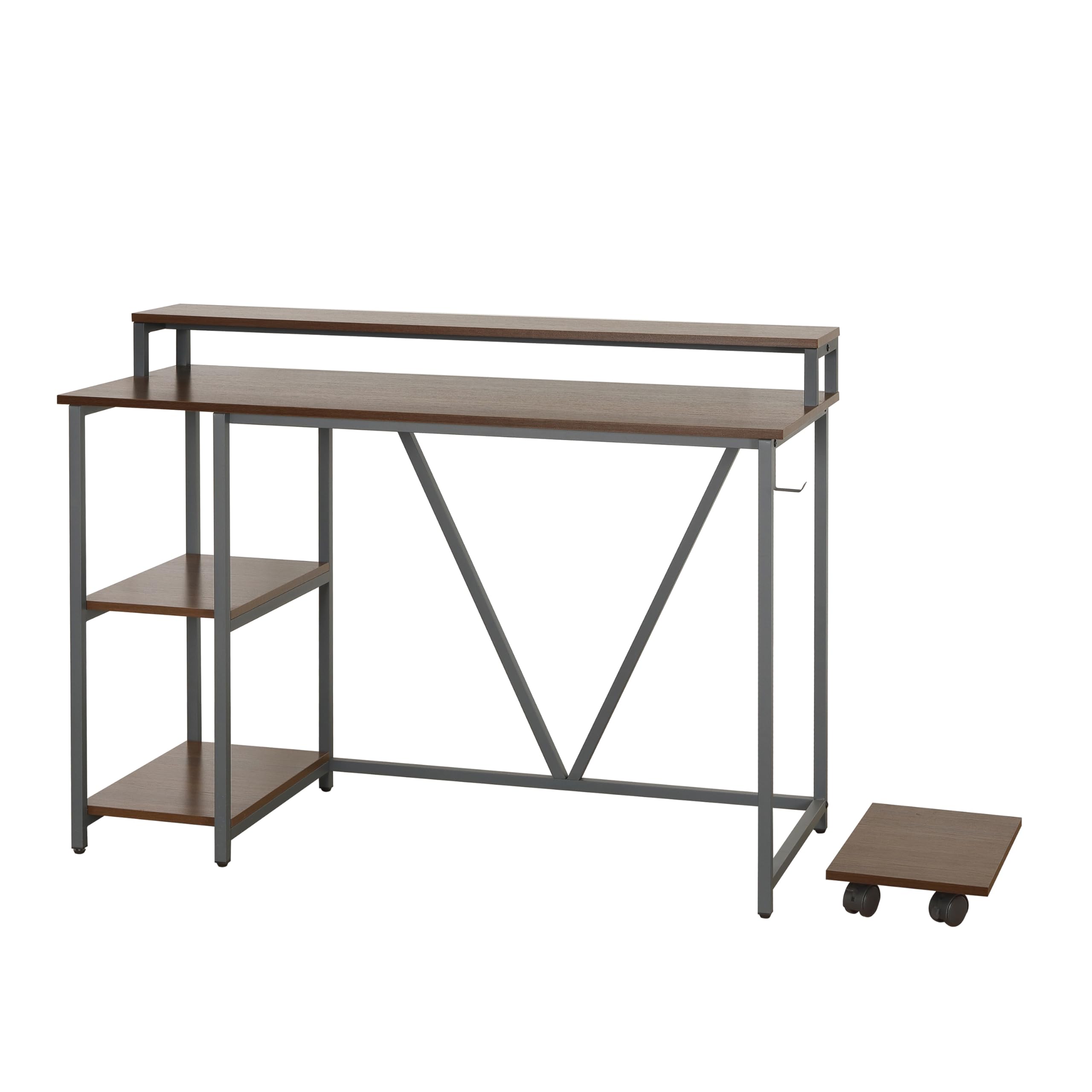 Techni Mobili Industrial Walnut Computer Desk with Storage Shelves, Monitor Stand, CPU Caddy & 2-Tier Bookshelf - Perfect Home Office Laptop Table for Small Spaces & Modern Workstations