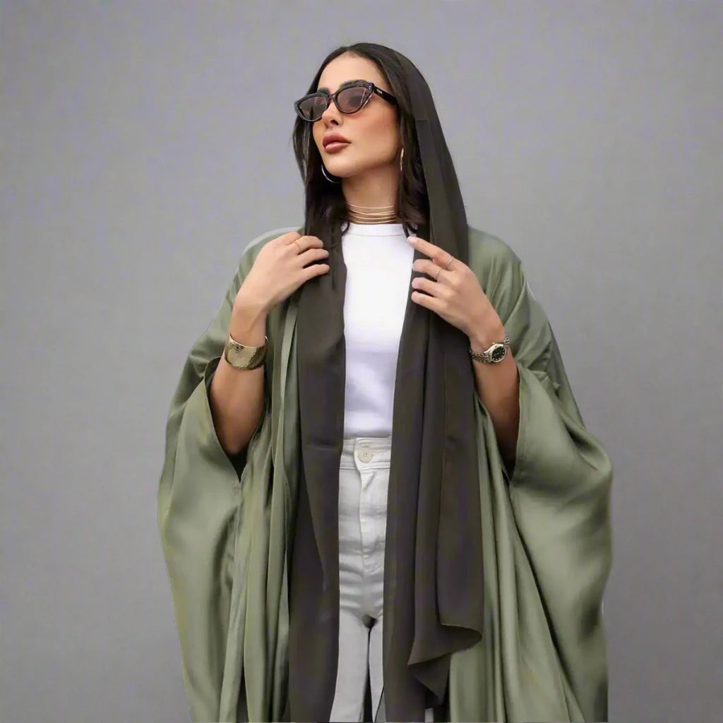 Modest Fashion Batwing Sleeve Farasha Cardigan Open Abaya Dress for Women - Elegant Muslim Prayer Dress & Casual Outerwear for Daily Wear, Special Occasions & Mosque Visits