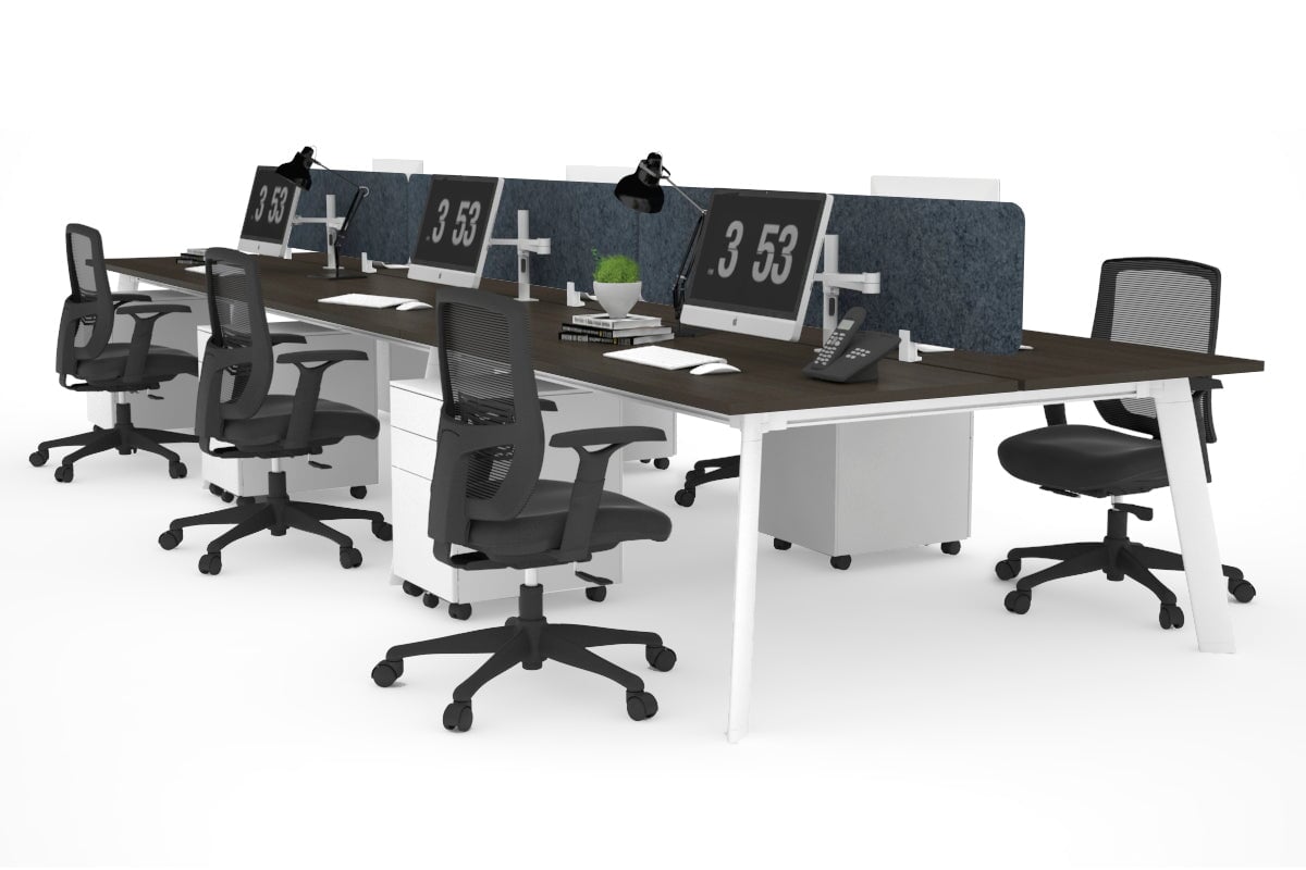 6-Person Workstation with White Frame - 1600L x 800W Office Desk with Cable Management Scallop | Ideal for Collaborative Workspaces, Home Offices & Coworking Environments