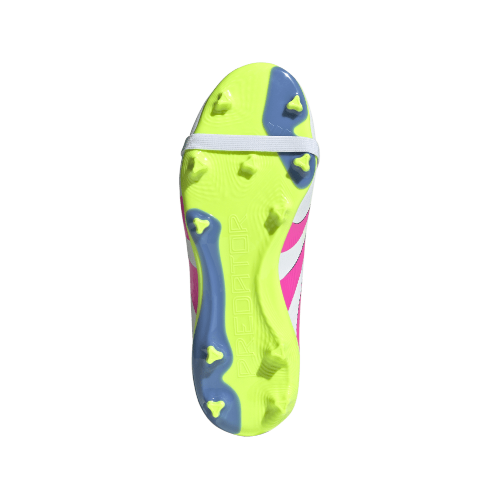 Adidas Predator League FG Junior Soccer Cleats - White/Lucid Pink/Lucid Lemon | Fold Over Tongue Design for Enhanced Fit | Perfect for Youth Football Training & Matches