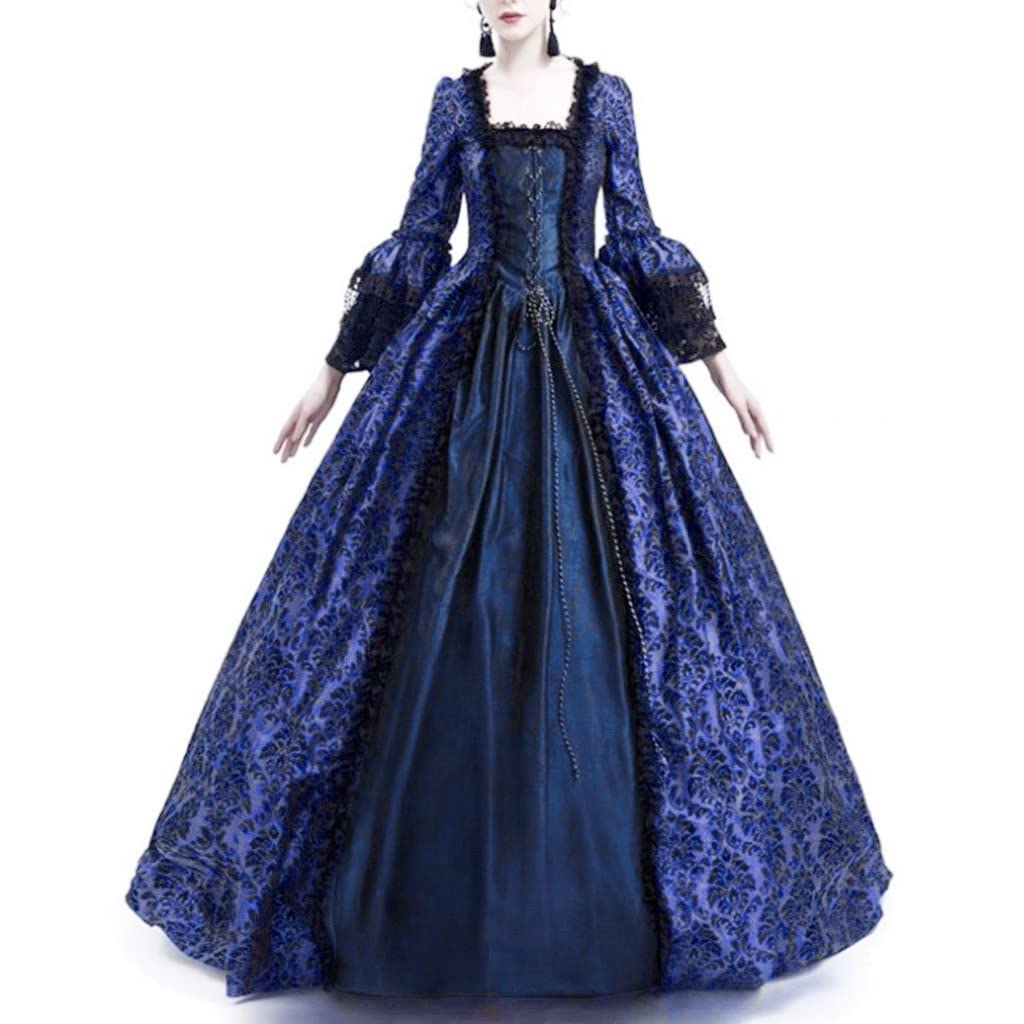Elegant Gothic Ball Gown for Women - Flared Sleeves Renaissance Vintage Dress with Floor Length Design | Perfect for Masquerade Balls, Halloween Costumes & Medieval Themed Parties