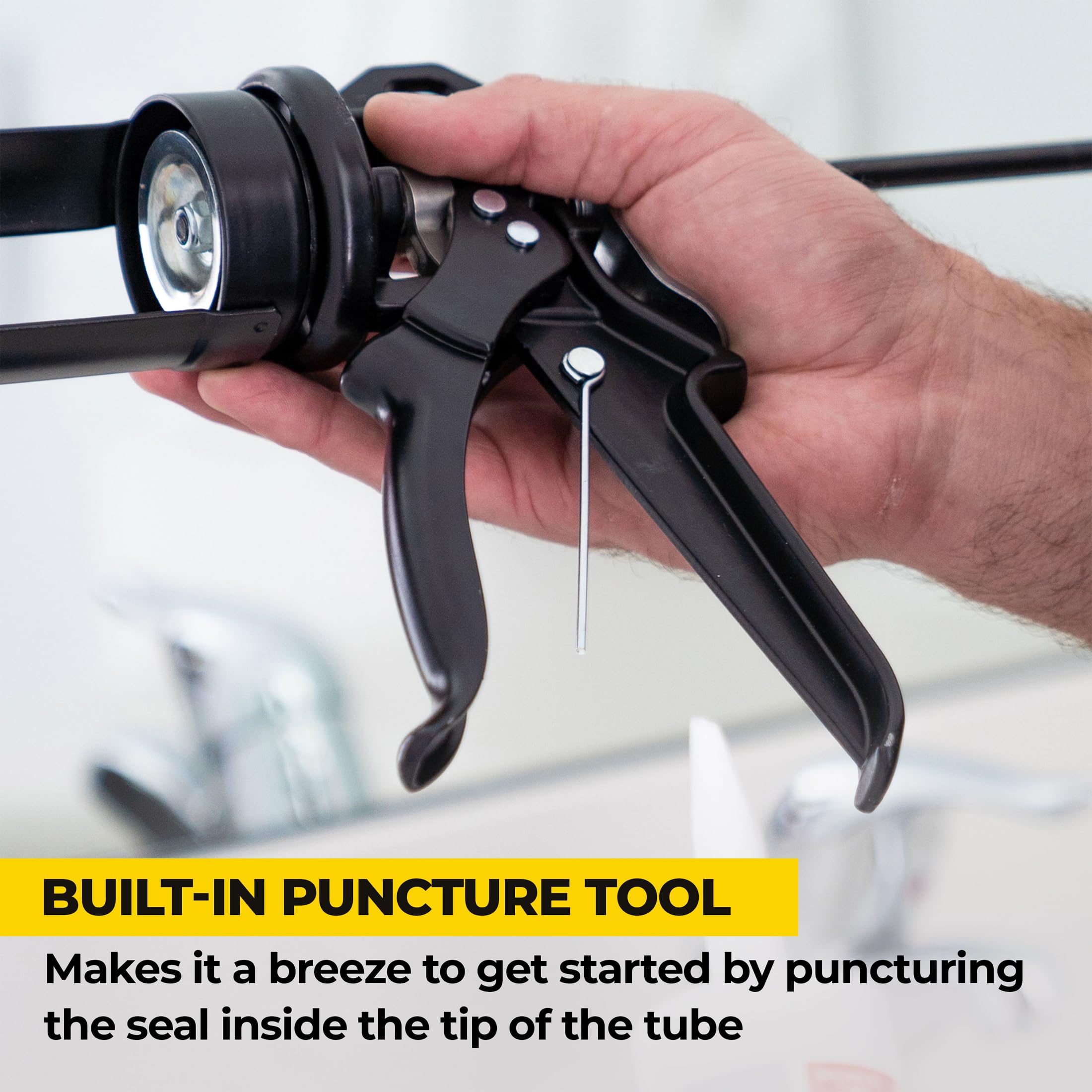 AWF PRO Heavy Duty Caulk Gun - 18:1 Thrust Ratio, Steel Frame Construction with Rotating Barrel, Ladder Hook & Dripless Pressure Release - Professional Sealant Applicator for Construction, Home Repair & DIY Projects (29 oz Caulking Gun, Pack of 1)