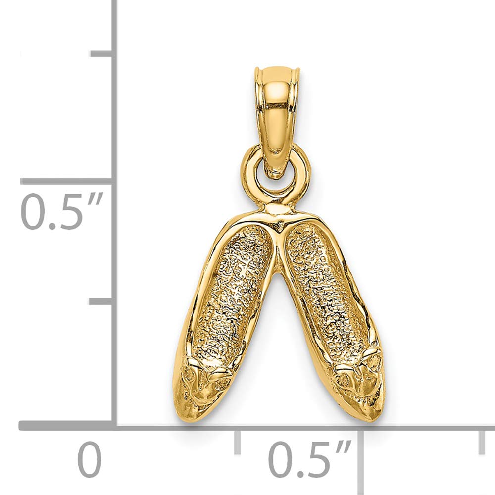 14K Yellow Gold Polished Textured Ballerina Slippers Charm Pendant - Elegant Jewelry Gift for Dancers, Ballet Lovers & Collectors - Perfect for Necklaces, Bracelets & Charm Bracelets
