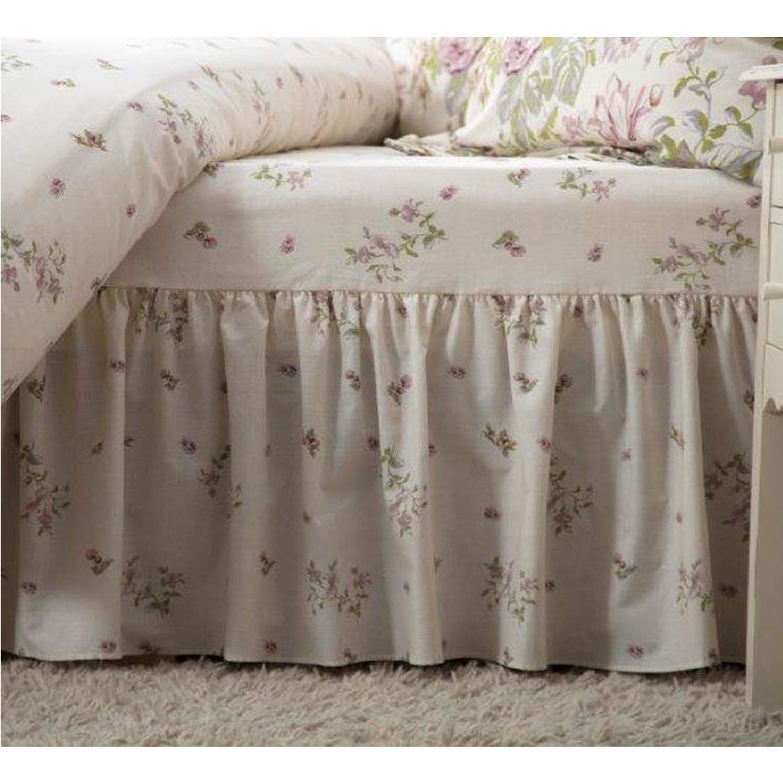Belledorm Rose Boutique Fitted Valance for Twin Bed - Elegant Ivory, Pink & Green Floral Bed Skirt | Perfect for Bedroom Decor, Guest Rooms & Cozy Cottage Style