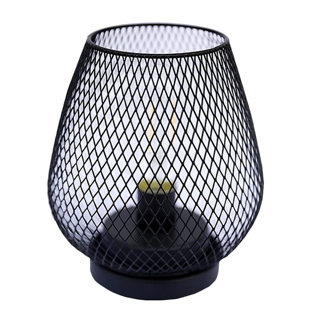 Vintage Industrial LED Table Lamp - Retro Birdcage Desk Light with Black Metal Base, Bedside Nightstand Lantern for Home, Bedroom & Office Decor | Perfect for Reading Nook, Coffee Shop Ambience and Cozy Evening Lighting