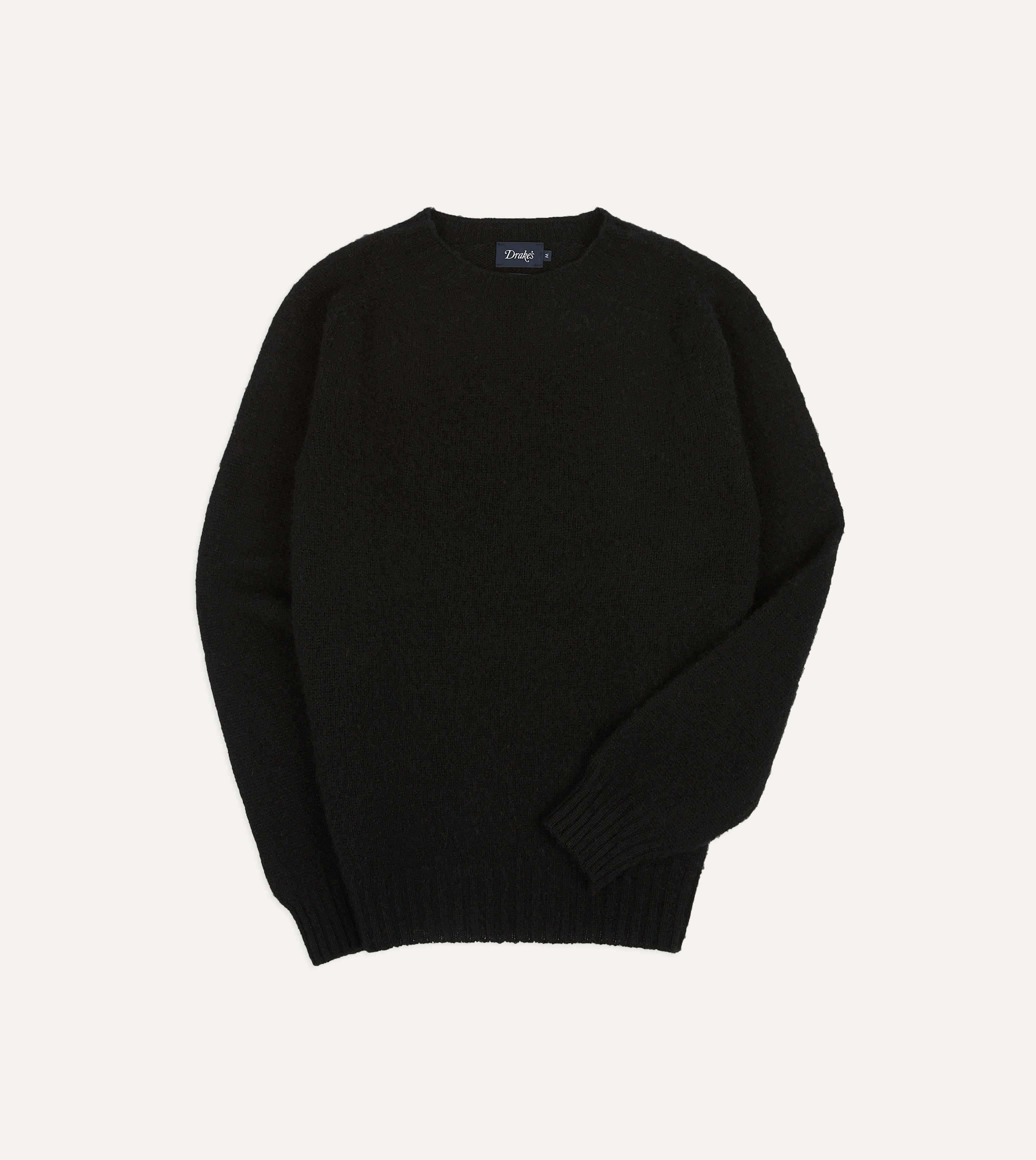 Black Brushed Shetland Wool Crew Neck Sweater for Men - Warm Winter Knit Pullover for Casual Outfits & Office Wear