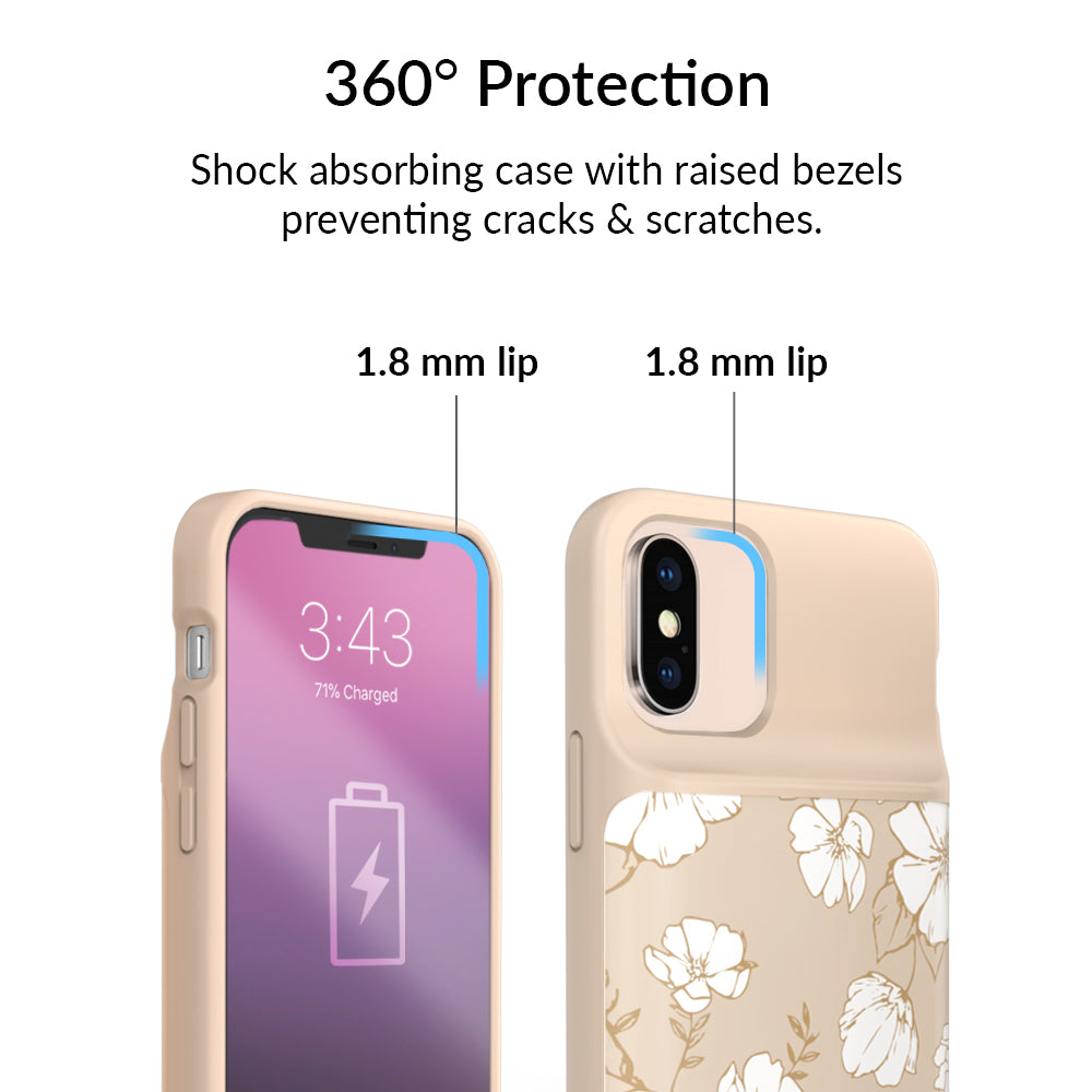 White Floral iPhone Charging Case - Portable Battery Charger for iPhone 11/12/13/14/15 - Perfect for Travel, Work & Daily Use