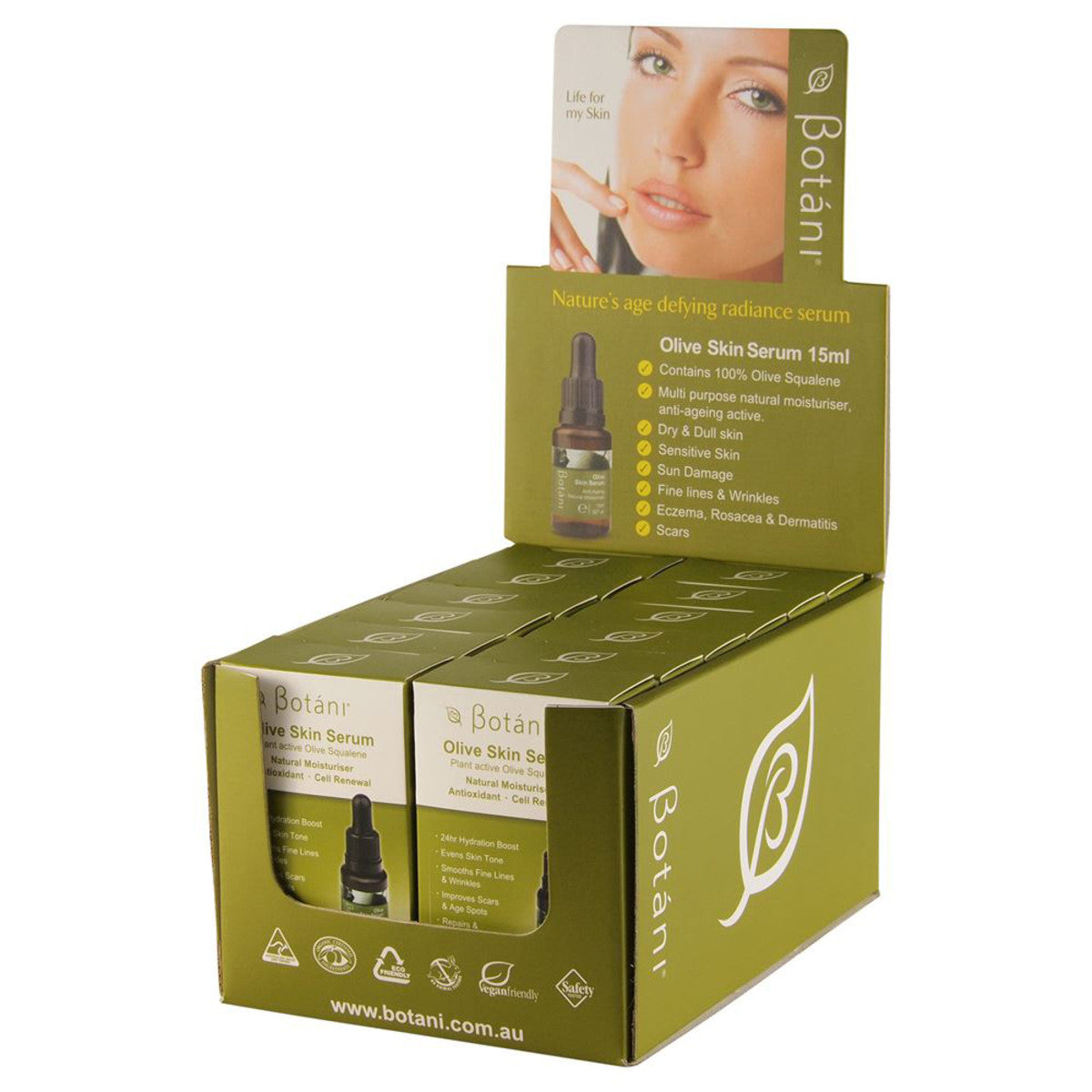 Botani Olive Skin Serum 15ml (0.5oz) x 12 Pack - Hydrating Facial Serum with Antioxidants for Dry & Sensitive Skin - Perfect for Spa, Salon & Retail Display