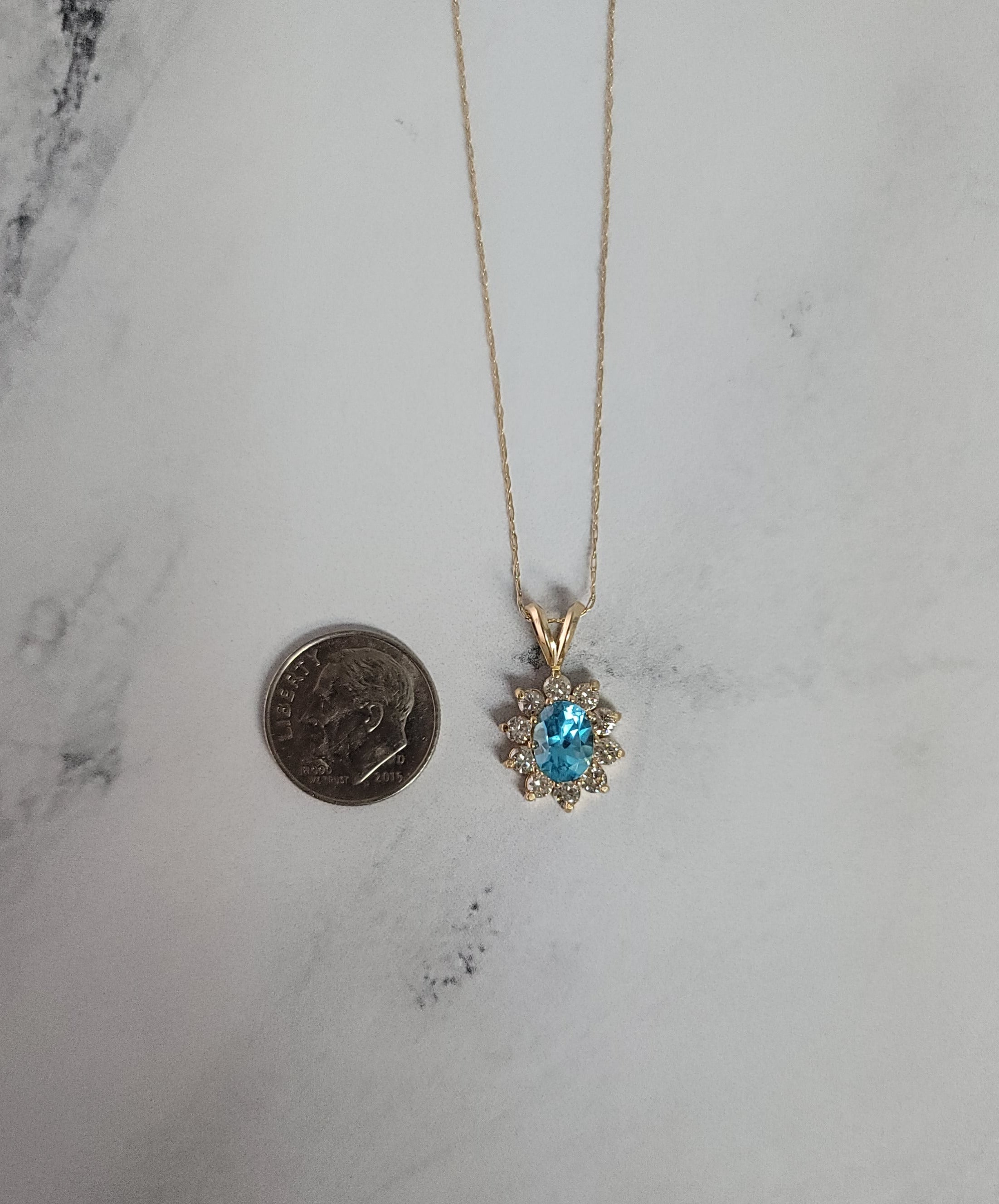 1.75ct Oval Blue Topaz Diamond Halo Necklace in 14k Yellow Gold | Elegant Jewelry Gift for Women | Perfect for Weddings, Anniversaries & Special Occasions