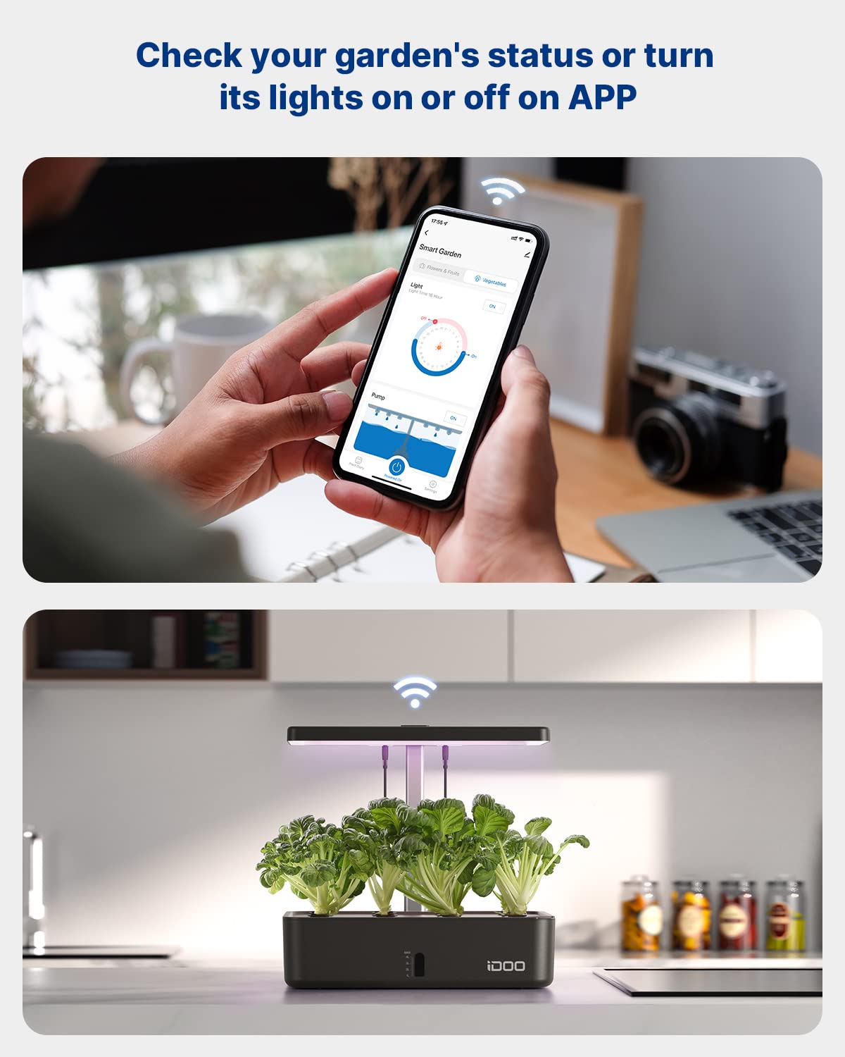 iDOO 12-Pod Hydroponics Growing System Kit with LED Grow Light, Built-in Fan & Auto Timer - Indoor Herb Garden for Home, Adjustable Height up to 11.3
