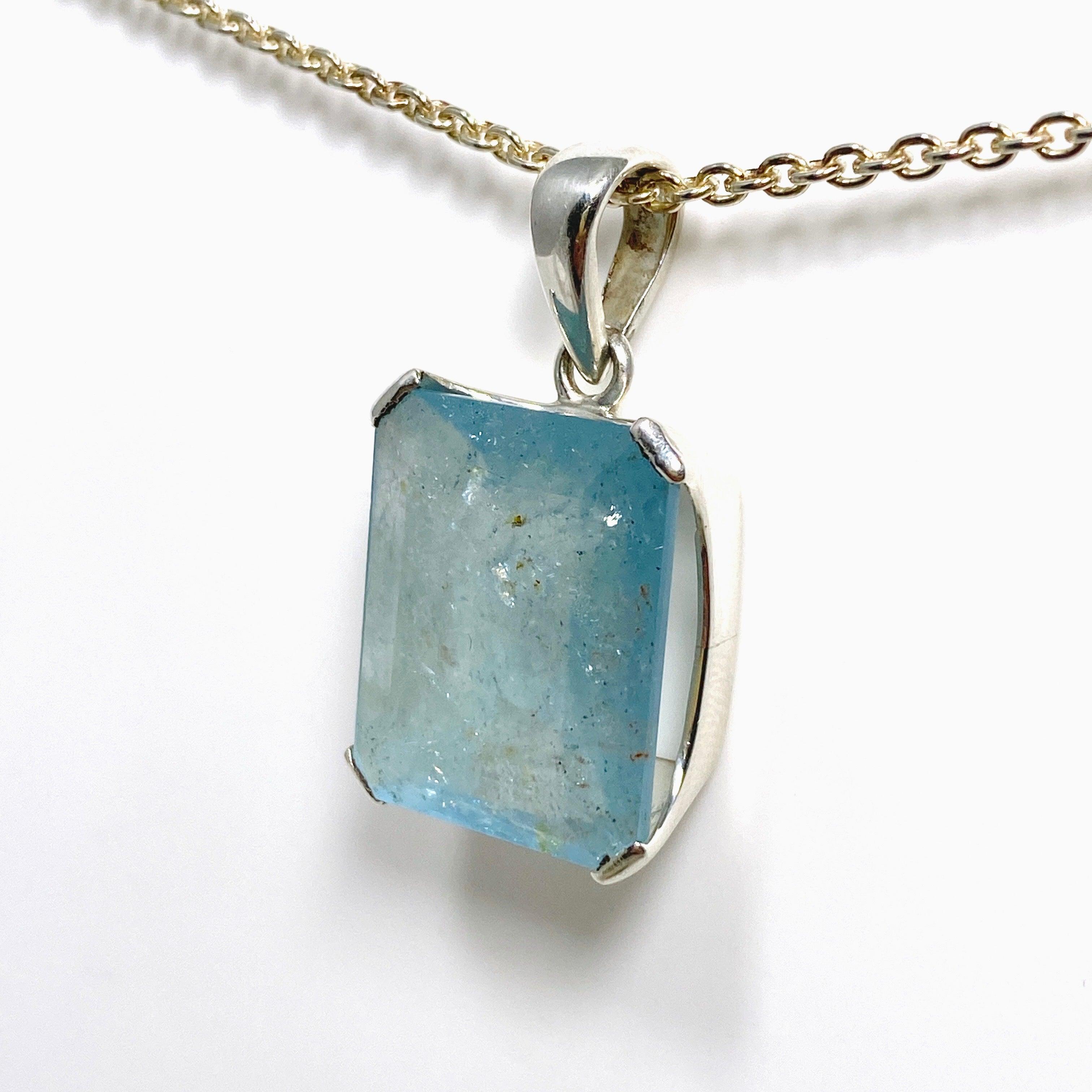 Natural Aquamarine Faceted Rectangle Pendant Necklace PPGJ746 - Elegant Jewelry Gift for Women, Perfect for Weddings & Special Occasions
