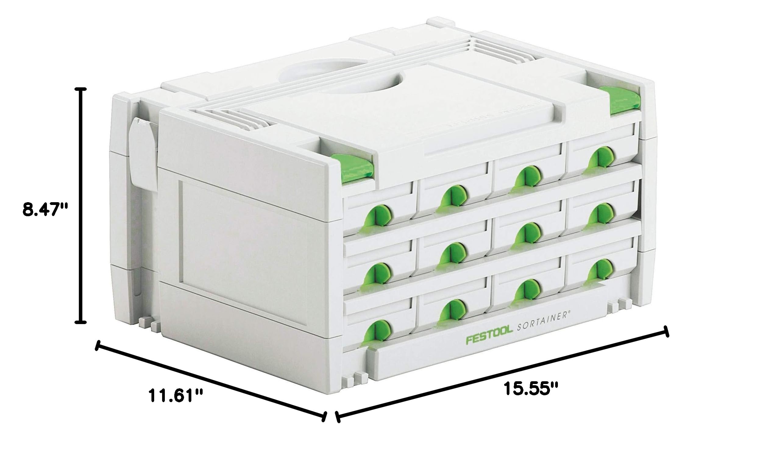 Festool 491986 12-Drawer Sortainer Tool Organizer - Heavy Duty Gray Storage Case for Workshop & Garage Organization