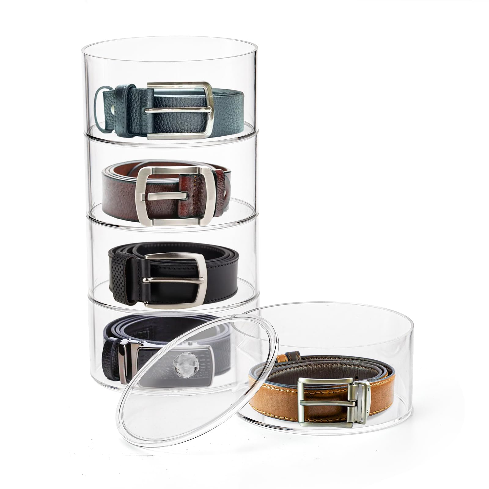 ZENFUN 5-Tier Clear Acrylic Belt Organizer - Stackable Jewelry & Watch Storage Box for Closet, Drawer, Vanity - Perfect for Hair Accessories, Watches, Rings (3