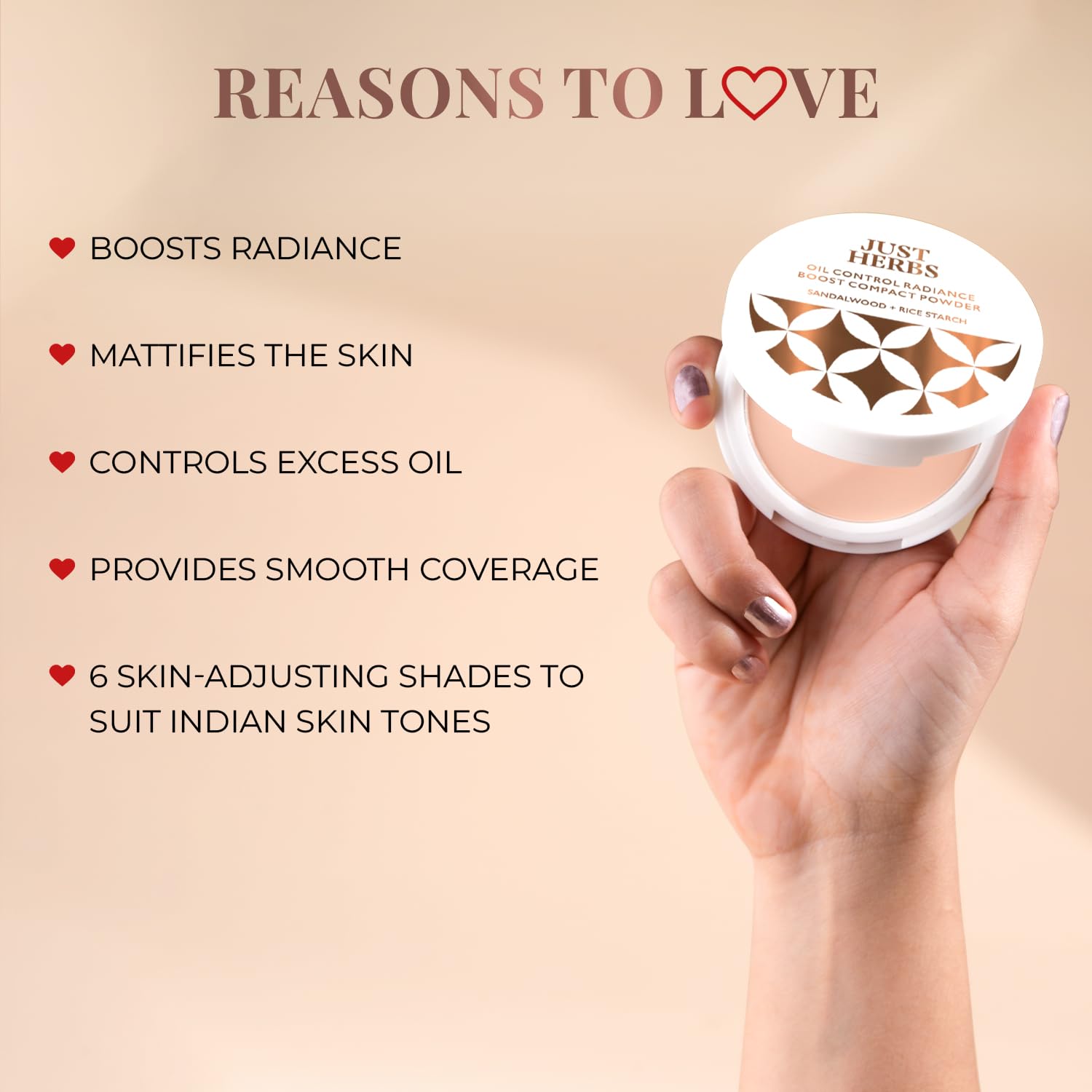 Just Herbs Oil Control Radiance Booster Compact Powder - Anti-Aging Face Makeup for Oily Skin (9g) | Matte Finish & Shine Control for Daily Wear & Special Occasions