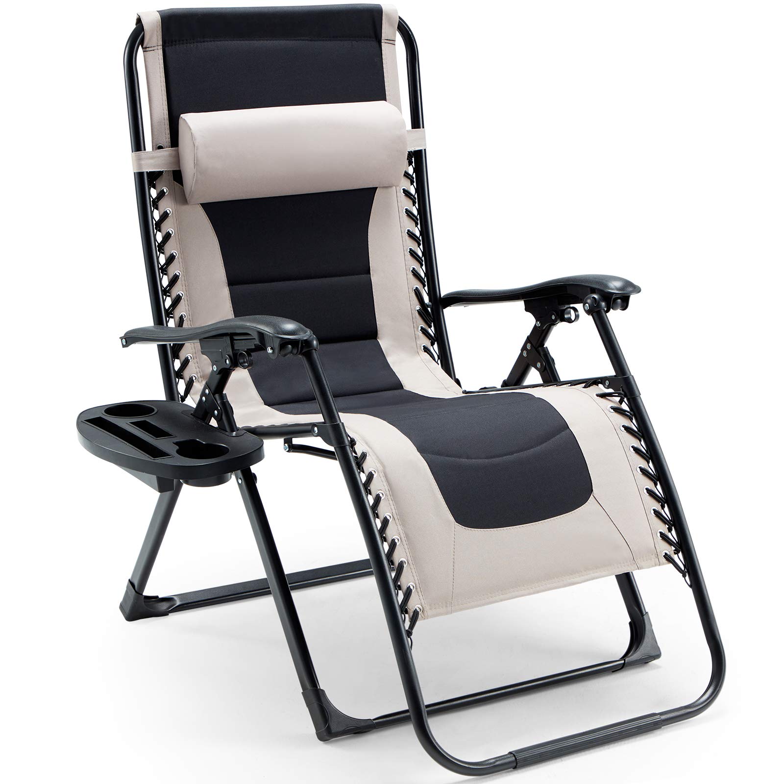 **ECOTOUGE Oversized XL Zero Gravity Chair - Heavy Duty 400lbs Capacity, Lockable Armrest, Removable Pillow & Cup Holder - Foldable Patio Lounge Chair for Poolside, Beach, Camping, Backyard & Outdoor Relaxation (Grey & Black)**