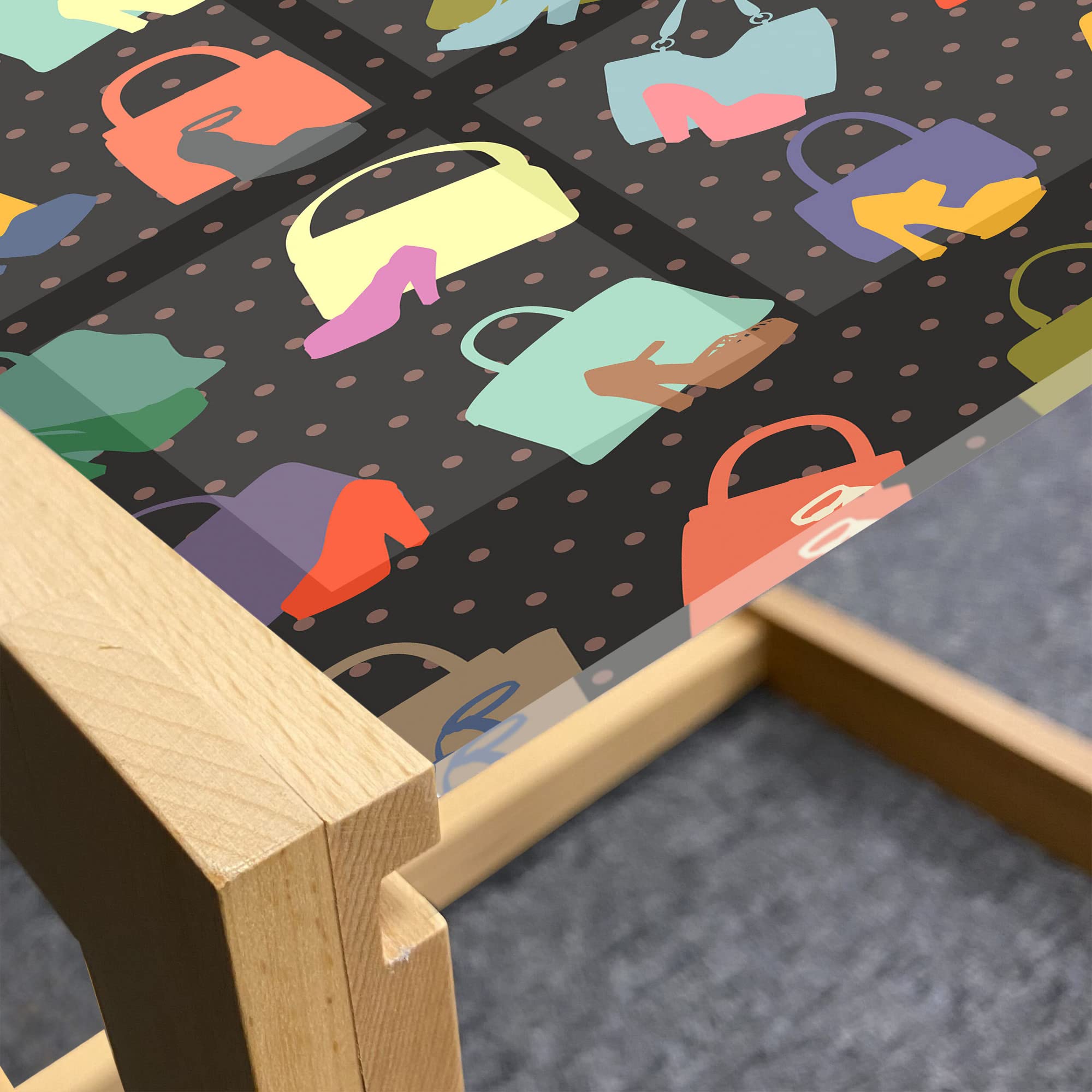 Ambesonne Retro Coffee Table - Women Shoes & Bags Design, Wooden Frame for Office & Dorm Decor