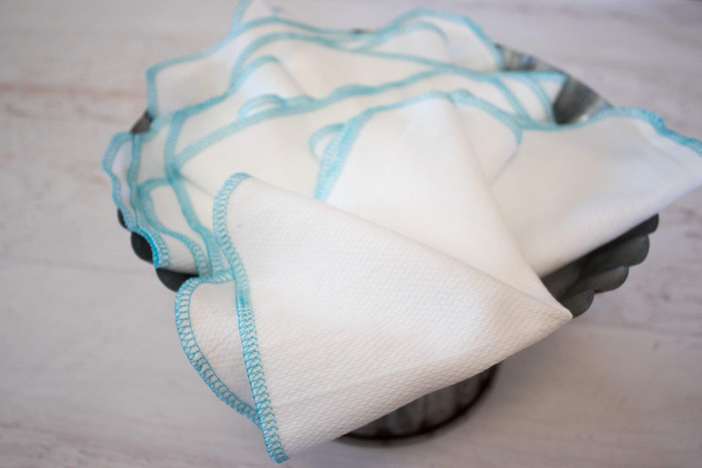 Eco-Friendly Reusable Paperless Towels - 12 Pack Washable Kitchen Towels, Sustainable & Absorbent for Cleaning, Spills & Messes (Bright White with Turquoise Edging) - Perfect for Eco-Conscious Homes & Zero Waste Living