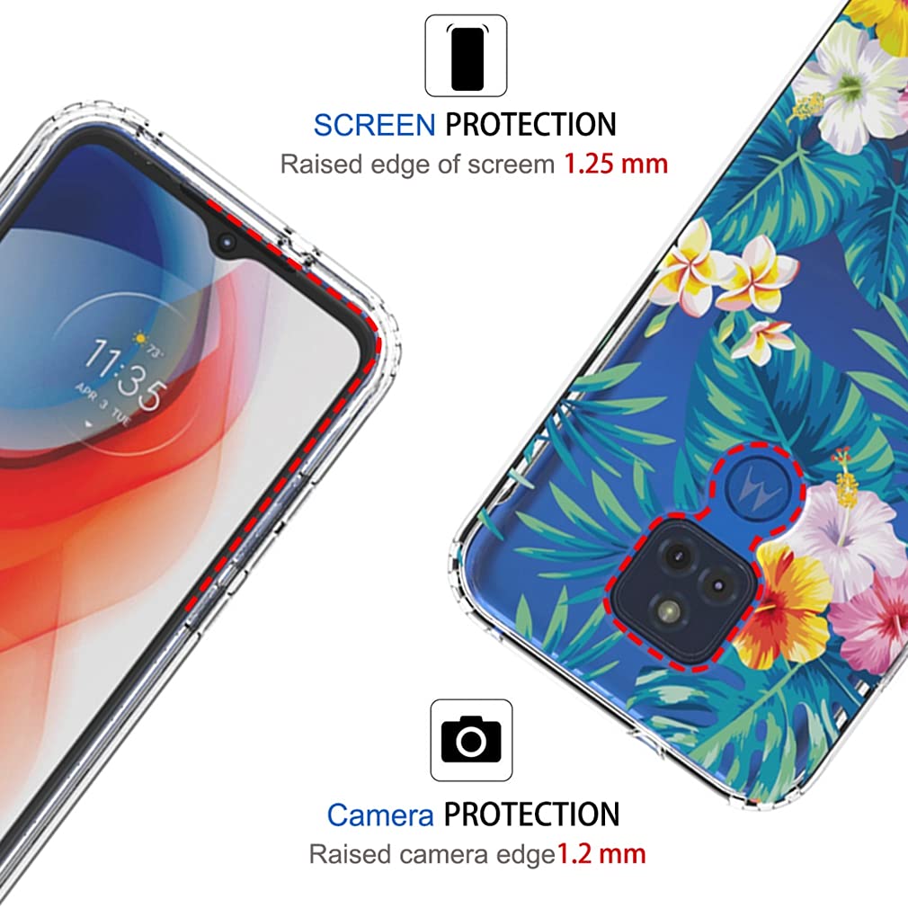 Clear Shockproof Hybrid Case for Motorola Moto G Play 2021 - Full Body Protection Crystal Clear Phone Cover with Flowers & Leaves Design | Perfect for Everyday Use, Outdoor Activities & Travel Protection