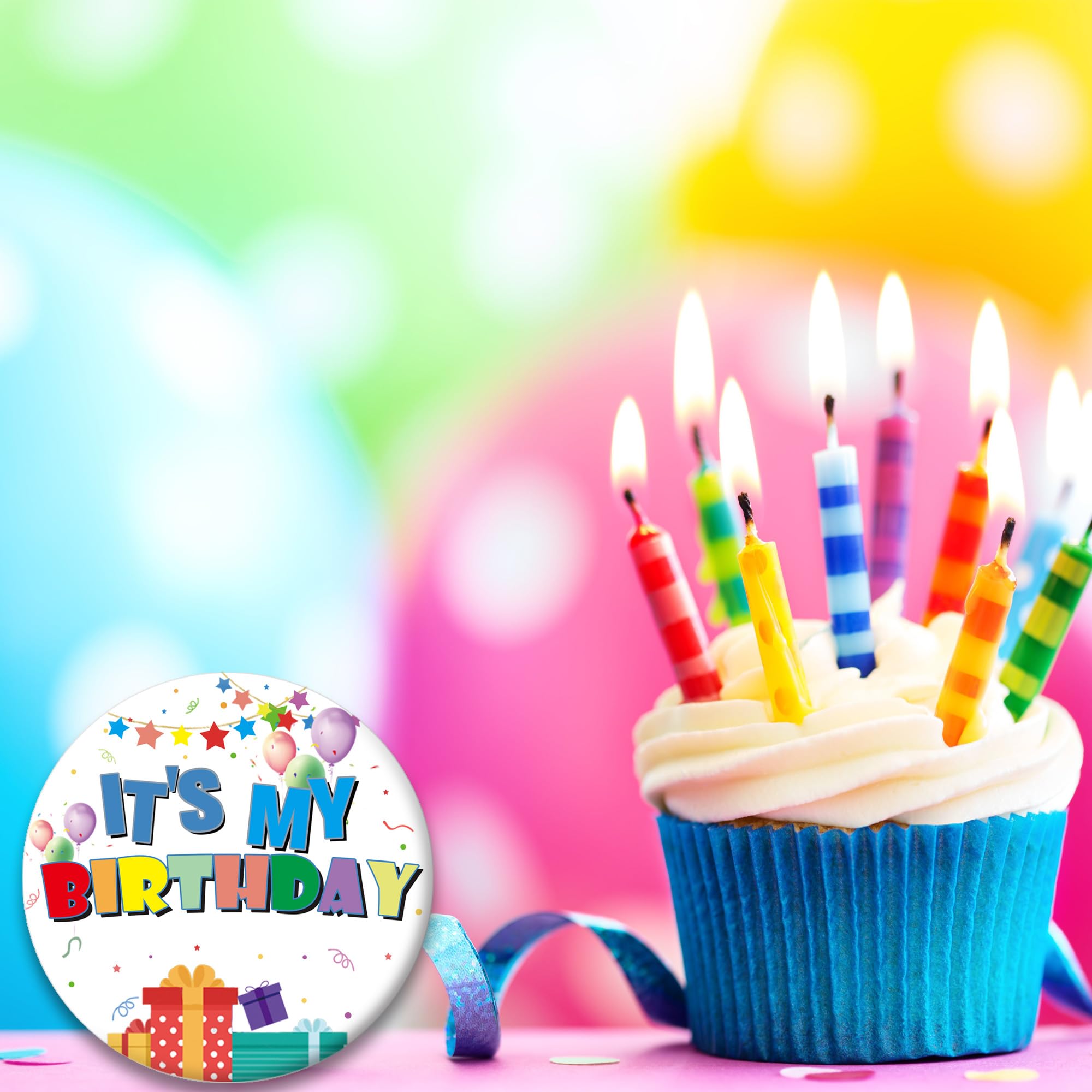 HAHZY Happy Birthday Pin - 2.3'' It's My Birthday Button Pins for Women, Men, Boys & Girls - Cute Birthday Party Favors, Decorations & Gift Ideas - Perfect for Birthday Celebrations, Office Parties & School Events