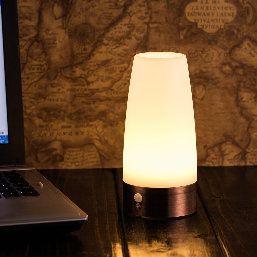 Zeefo Retro LED Night Light with PIR Motion Sensor - Battery Operated Step Lighting Lamp for Indoor/Outdoor Use - Portable Moving Table Lamp for Kids Room, Hallway, Stairs (Round Shape) - Perfect for Nighttime Safety and Convenient Navigation