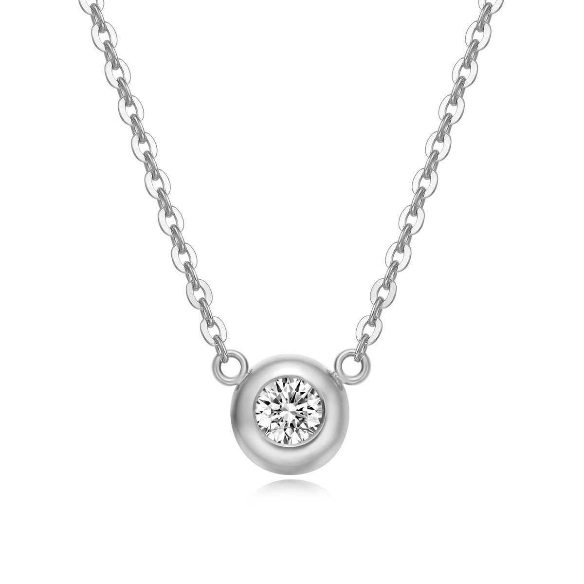 18K Gold Solitaire Diamond Pendant Necklace for Women - 0.1cttw F-G Color SI1 Clarity Bezel Setting, 16+2