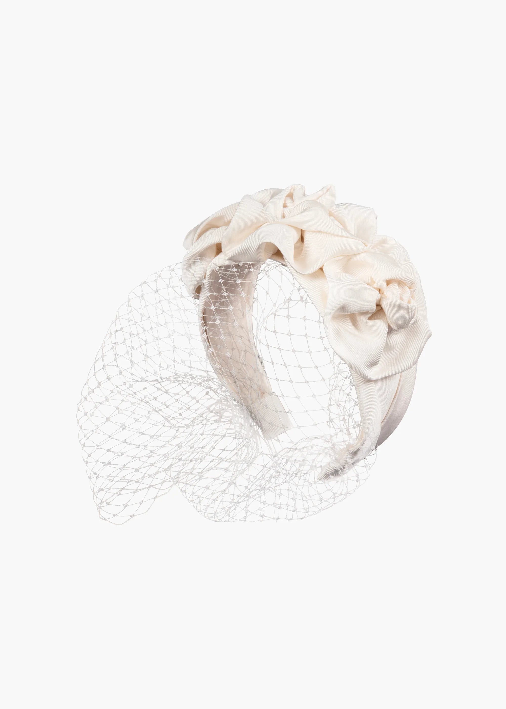 Elegant Triple Rosette with Veil Hair Accessory in Cream - Perfect for Weddings, Prom & Special Occasions