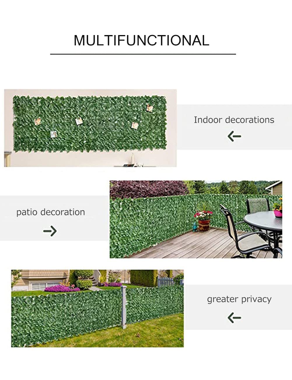 Artificial Ivy Privacy Fence Screen - Realistic Fake Hedges Panels & Greenery Wall with Waterproof UV-Resistant Leaves (0.5x3m/1.64x9.84ft) for Outdoor Patio, Balcony, Garden Decoration and Backyard Privacy