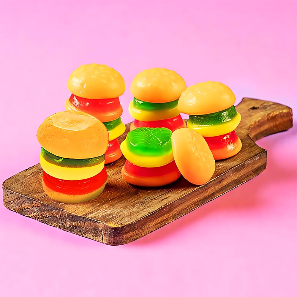 Gummy Mini Burgers - Soft & Chewy Candy Snacks - 50-Piece Pack - Perfect for Parties, Halloween Treats & Movie Night Snacks