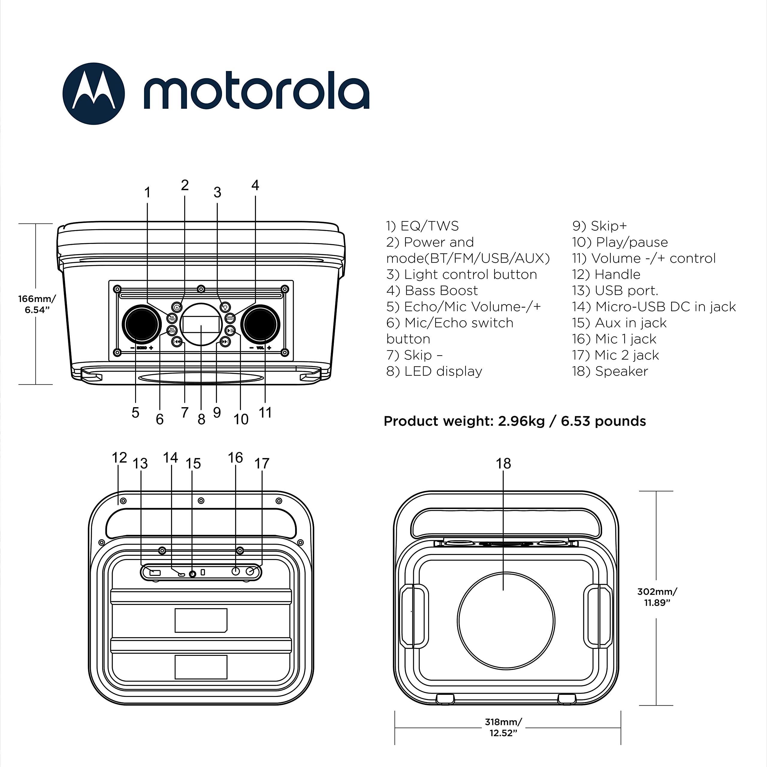 Motorola ROKR 810 40W Portable Bluetooth Speaker with Built-in Subwoofer, IPX4 Waterproof, LED Lights & Mic - Wireless Speaker for Smartphones, Parties, Outdoor & Home Use - Crystal Clear Bass Sound