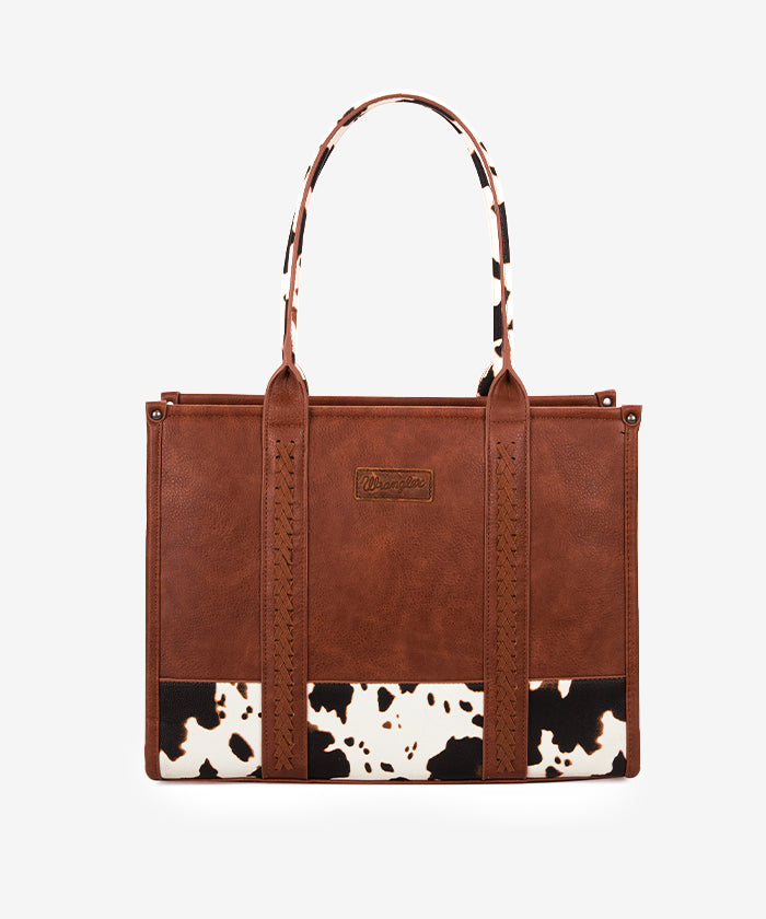 Wrangler Cow Print Wide Tote Bag - Stylish & Spacious Women's Handbag for Work, Travel & Shopping