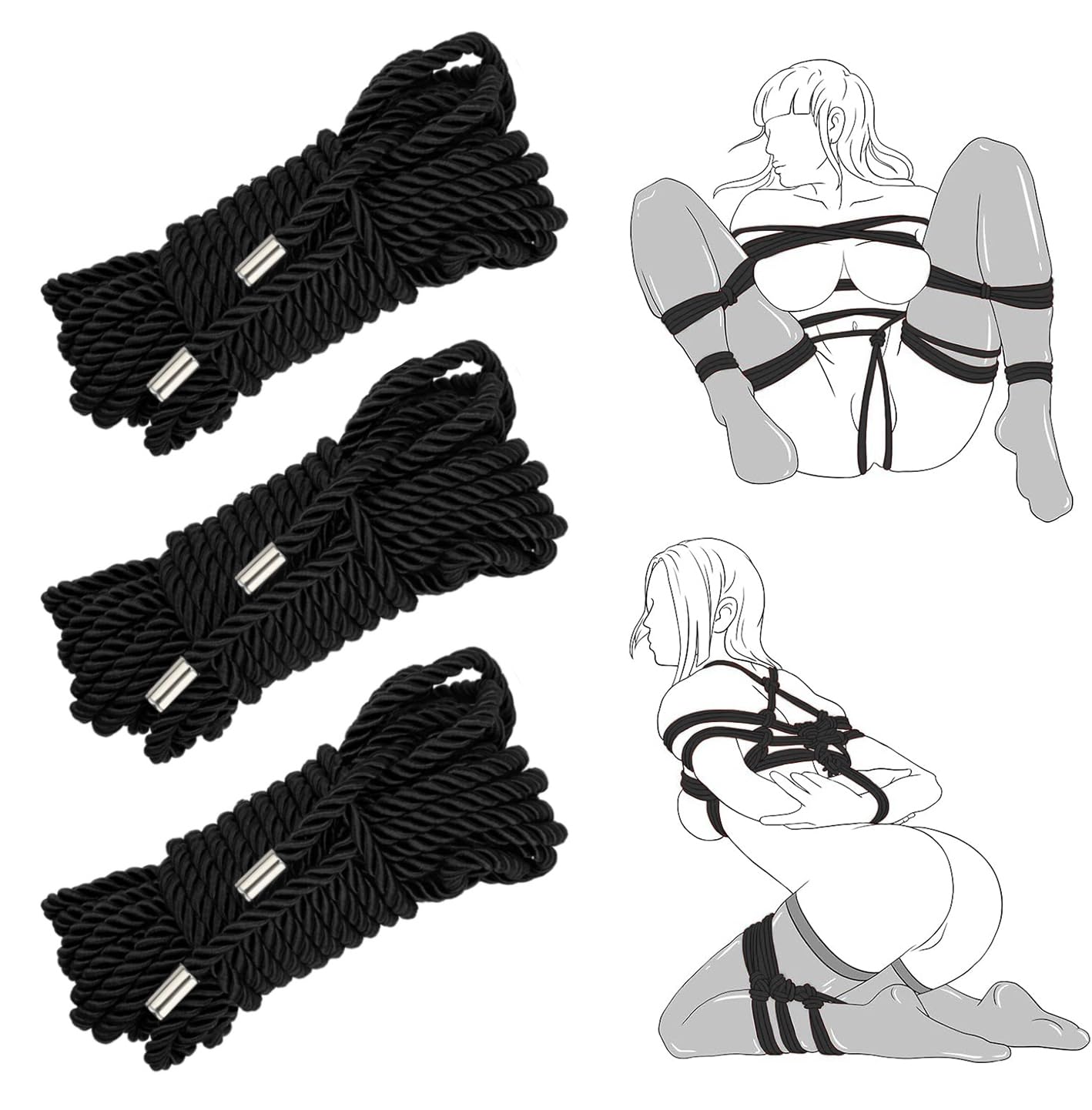 BDSM Shibari Bondage Rope Kit - 32 Feet 8MM Soft Cotton Restraint Set for Couples & Beginners (3 Pack) | Sensual Bondage, Fetish Play, Spice Up Your Intimate Moments