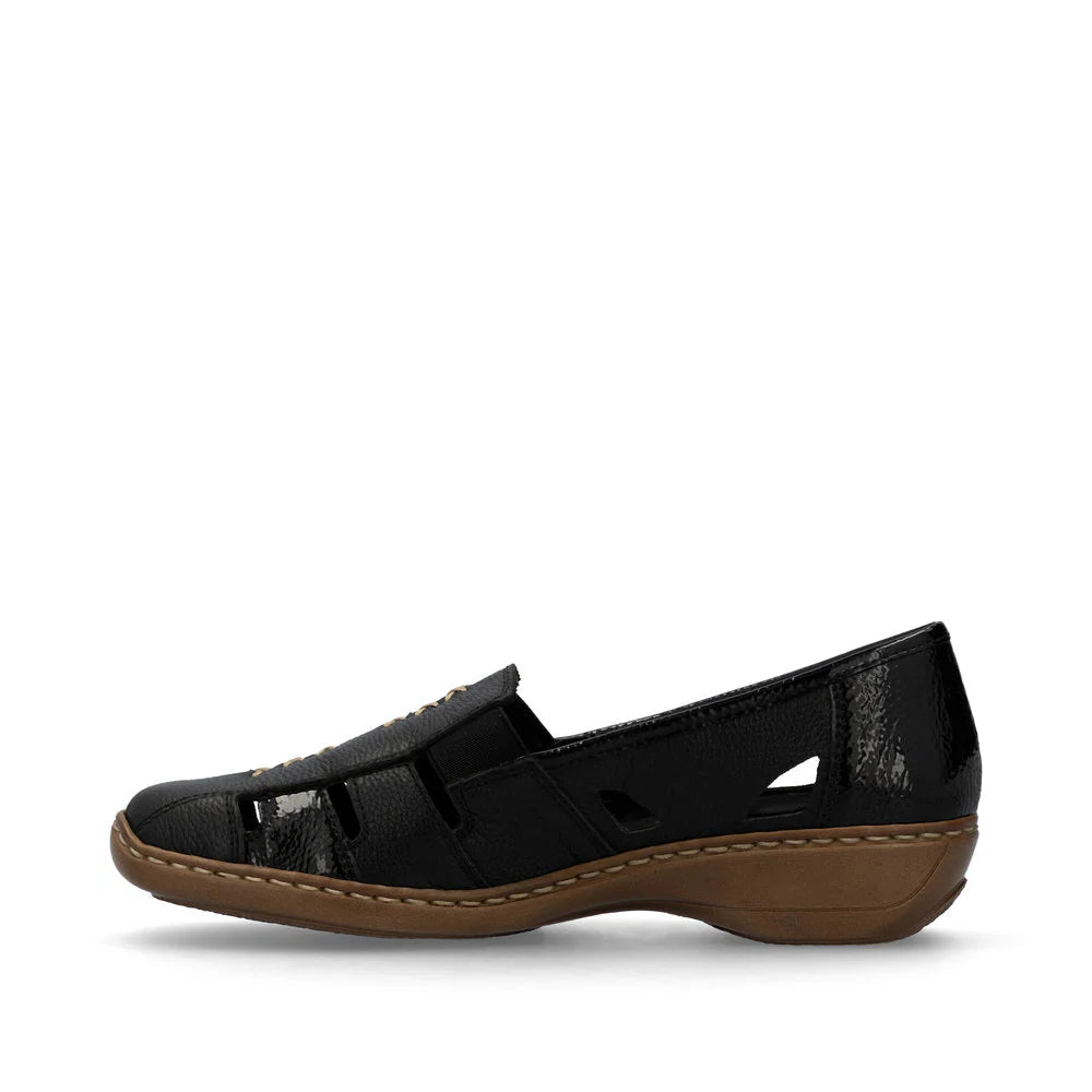 Rieker Women's Comfortable Slip-On Shoes 41385 - Black Casual Loafers for Work, Travel & Everyday Wear