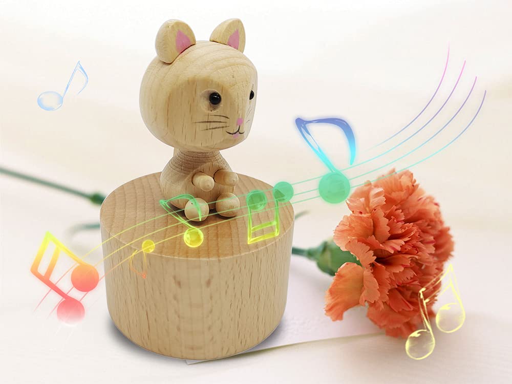 Adorable Mini Kitten Music Box - Handcrafted Wooden Mechanical Cat Music Box Plays 'Castle in the Sky' - Perfect Gift for Kids, Boys & Girls - Birthday, Christmas & Nursery Decor Musical Gift