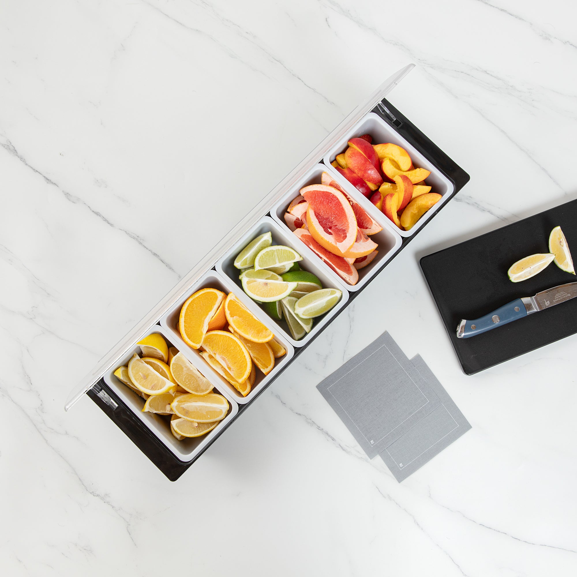 Bar Lux Black Plastic Condiment Caddy - 5 Compartment Organizer (19.5