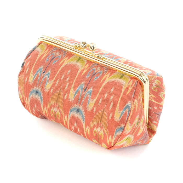 Authentic Japanese Nishijin Small Pouch - Kyoto Made Kasuri Pattern Cosmetic & Makeup Bag | Gamaguchi Style Travel Toiletry Organizer, Stationery Pouch & Bag-in-Bag for Women's Essentials | Perfect for Daily Use, Gift Giving & Japanese Culture Lovers