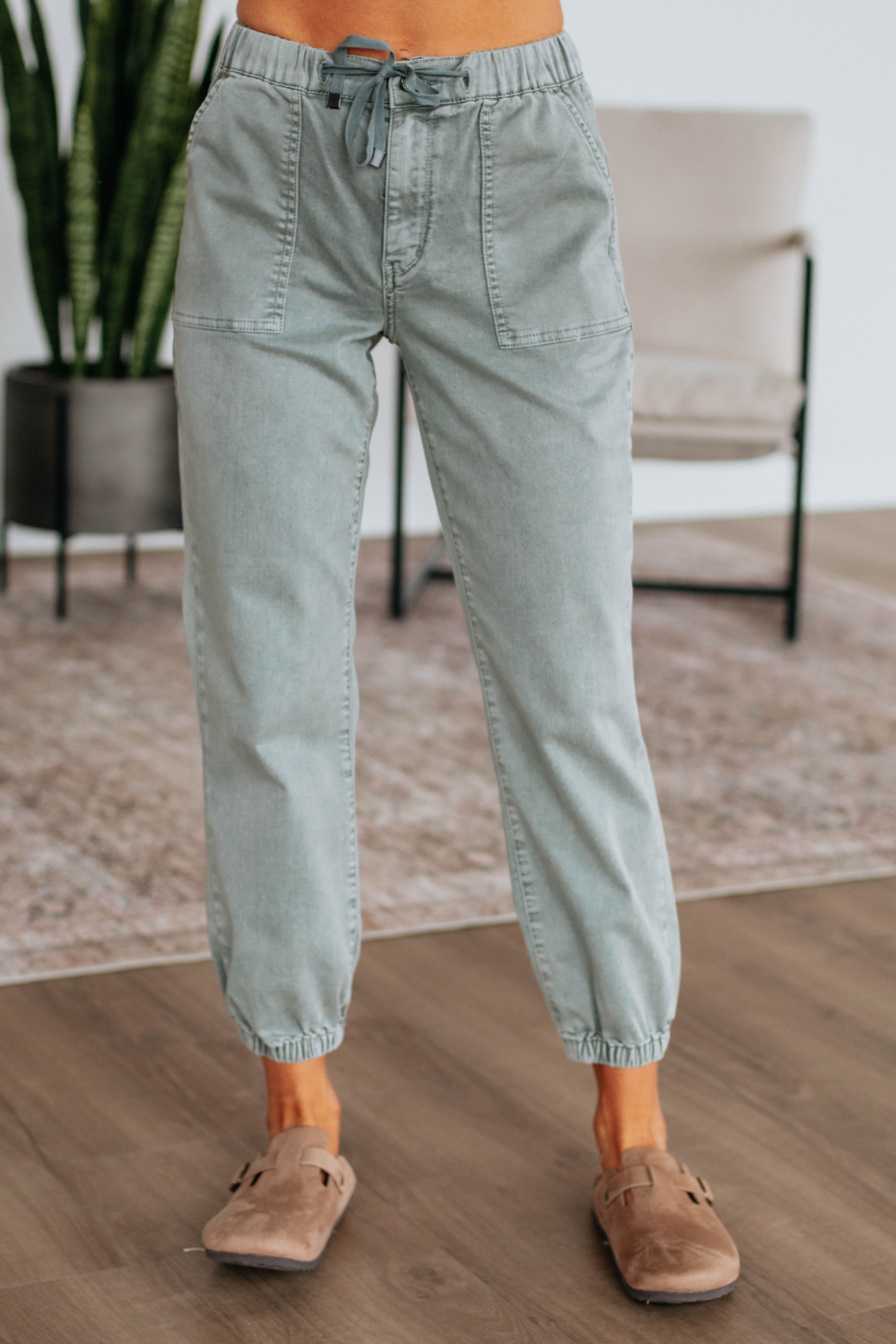 Drea Mica Joggers for Women - Soft Dusty Sage Green Lounge Pants - Comfortable Casual Wear for Yoga, Running, and Home Relaxation