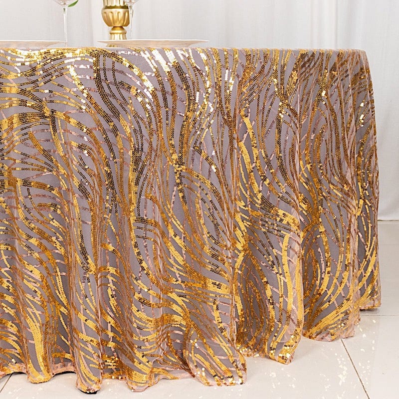120 Mesh Round Tablecloth with Wavy Embroidered Sequins - Elegant Party Decor for Weddings, Banquets & Special Events