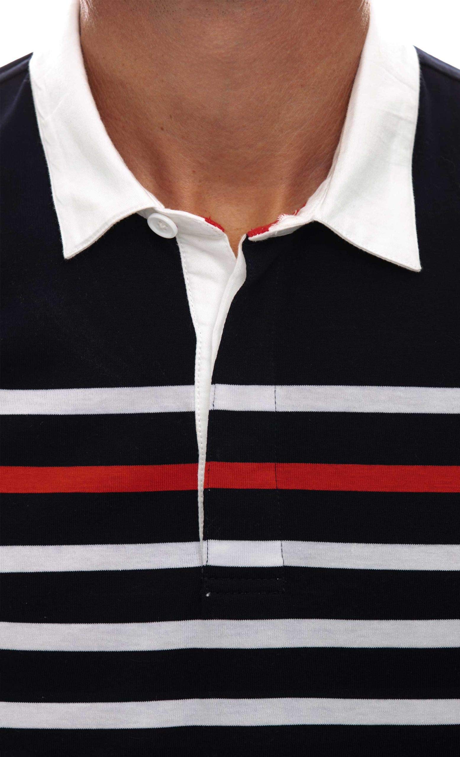 UGHOLIN Men's Breton Stripe Cotton Long Sleeve Polo Shirt - Classic Casual Button Down Shirt for Work, Office & Everyday Wear | Breathable Comfort Fit